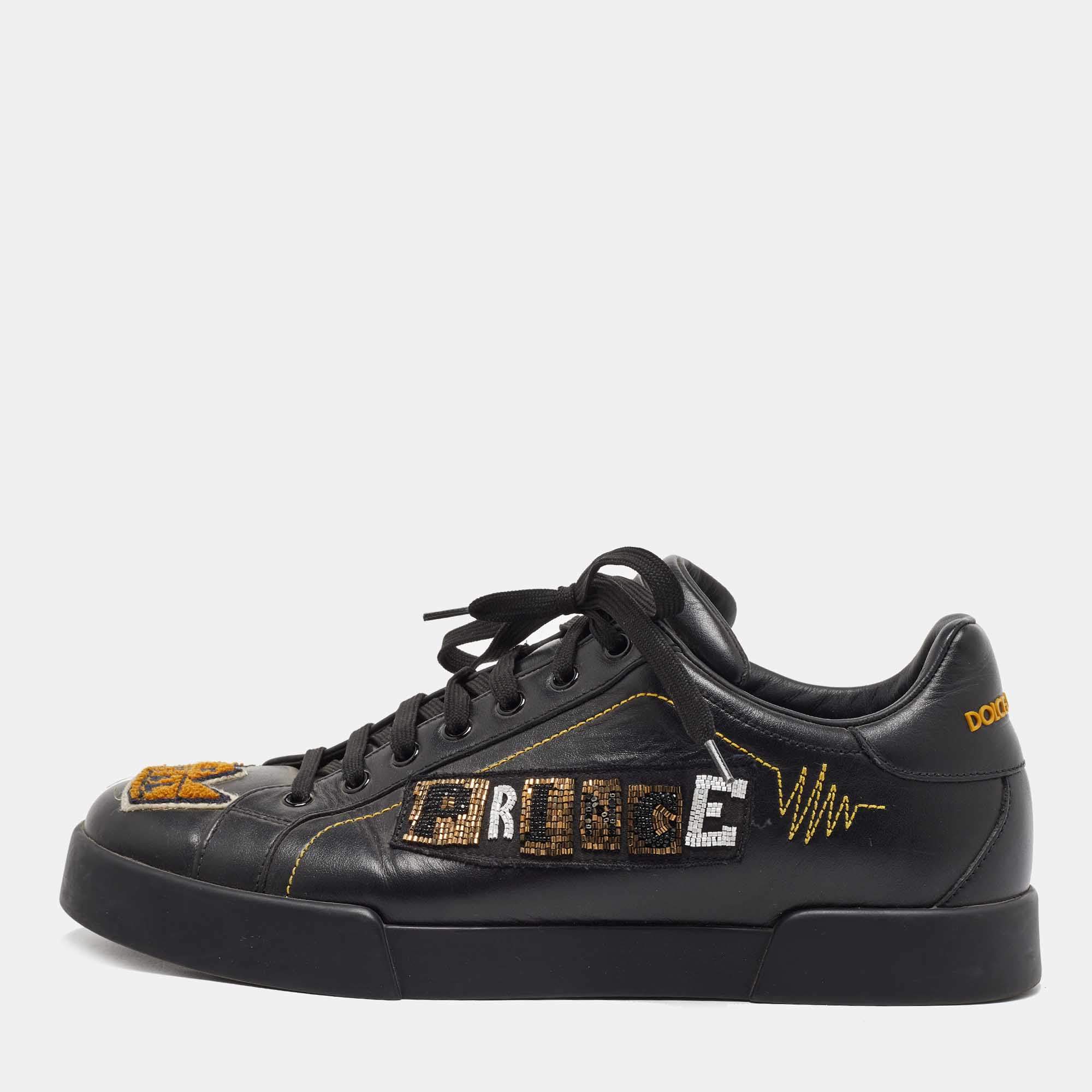 Dolce & Gabbana Black Leather Low Top Sneakers Size 43