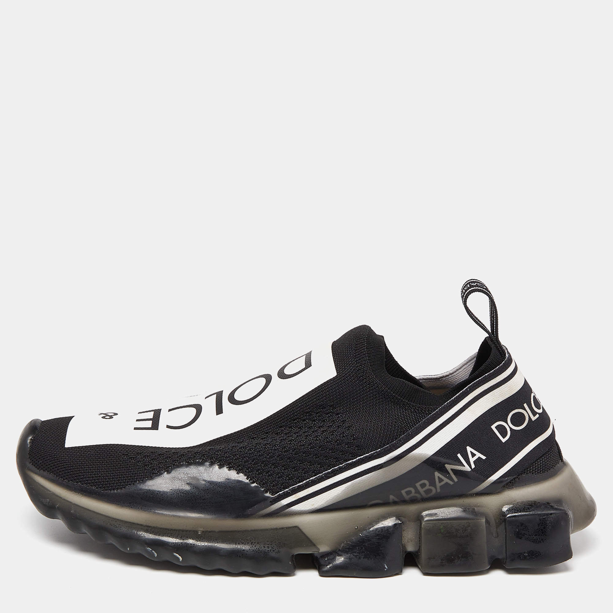 Dolce & Gabbana Black/White Knit Fabric Sorrento Slip On Sneakers Size 41