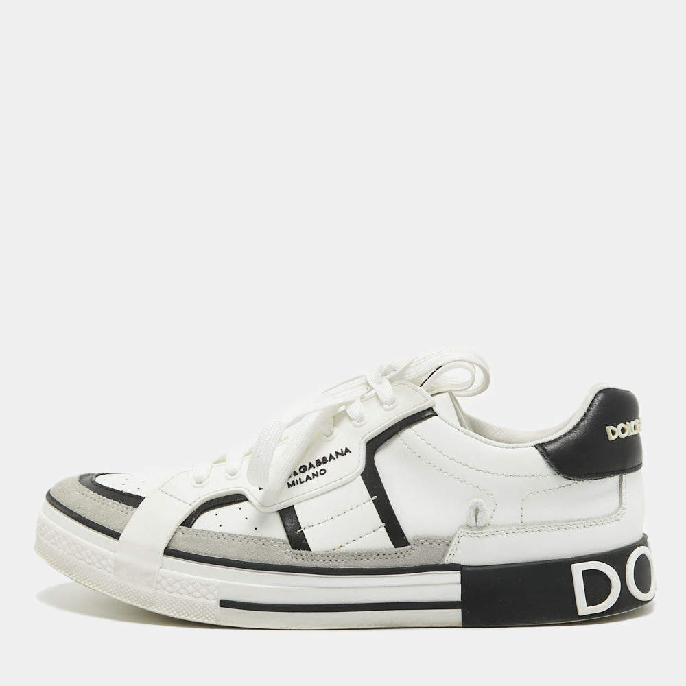 Dolce & Gabbana White/Grey Suede and Leather Portfino Sneakers Size 42