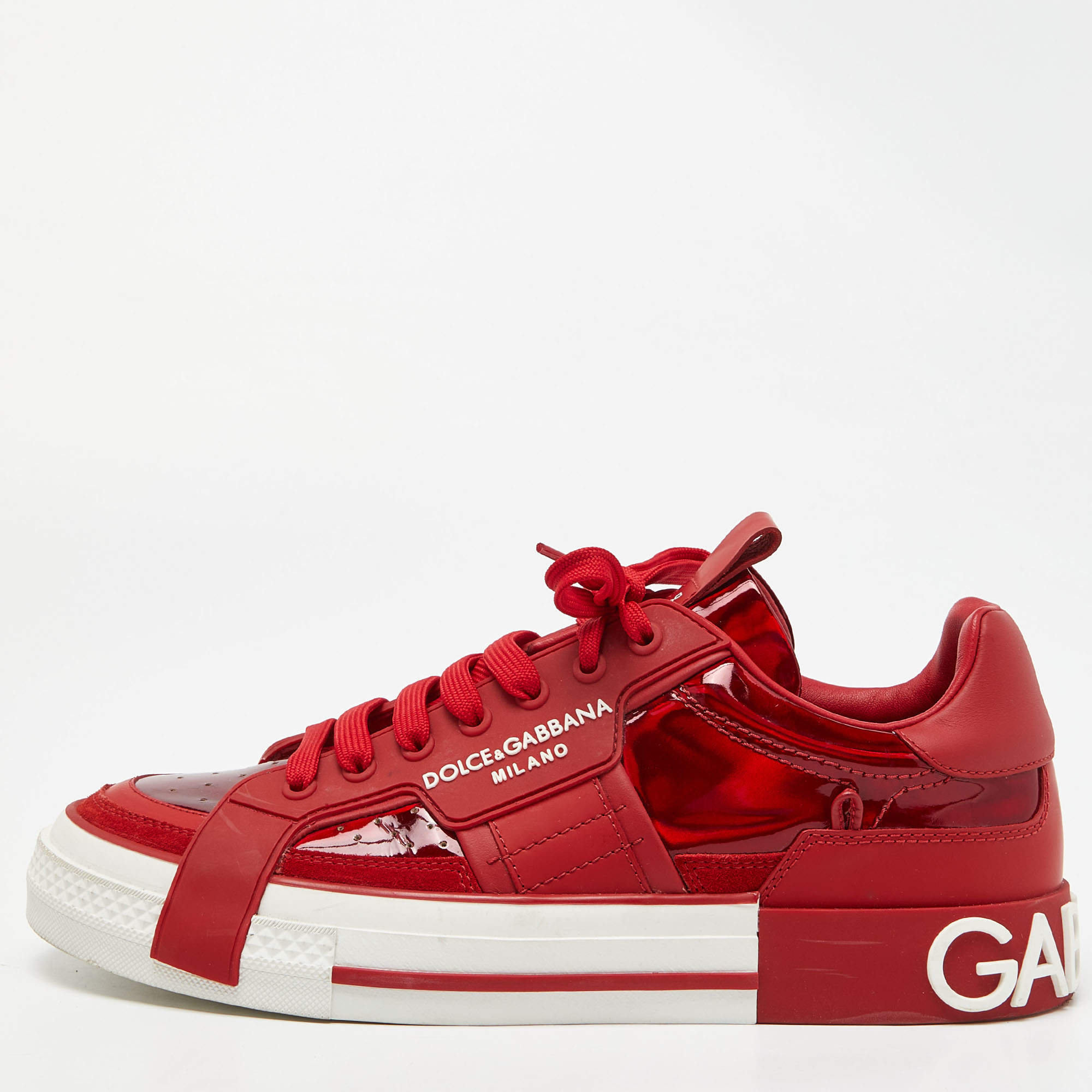 Dolce & Gabbana Red Leather and PVC Custom 2.Zero Sneakers