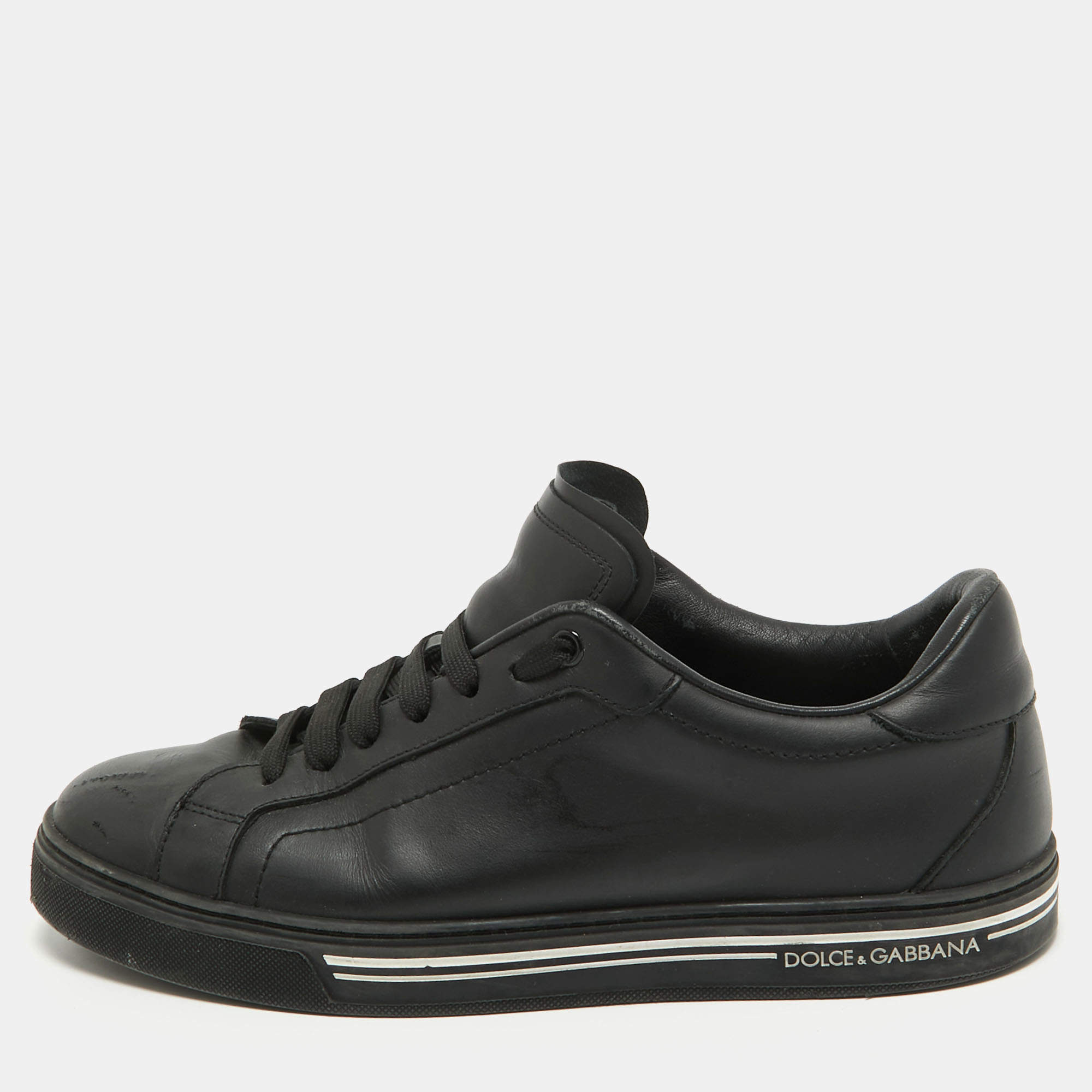 Pre Owned Dolce & Gabbana Black Leather Low Top Sneakers Size 41
