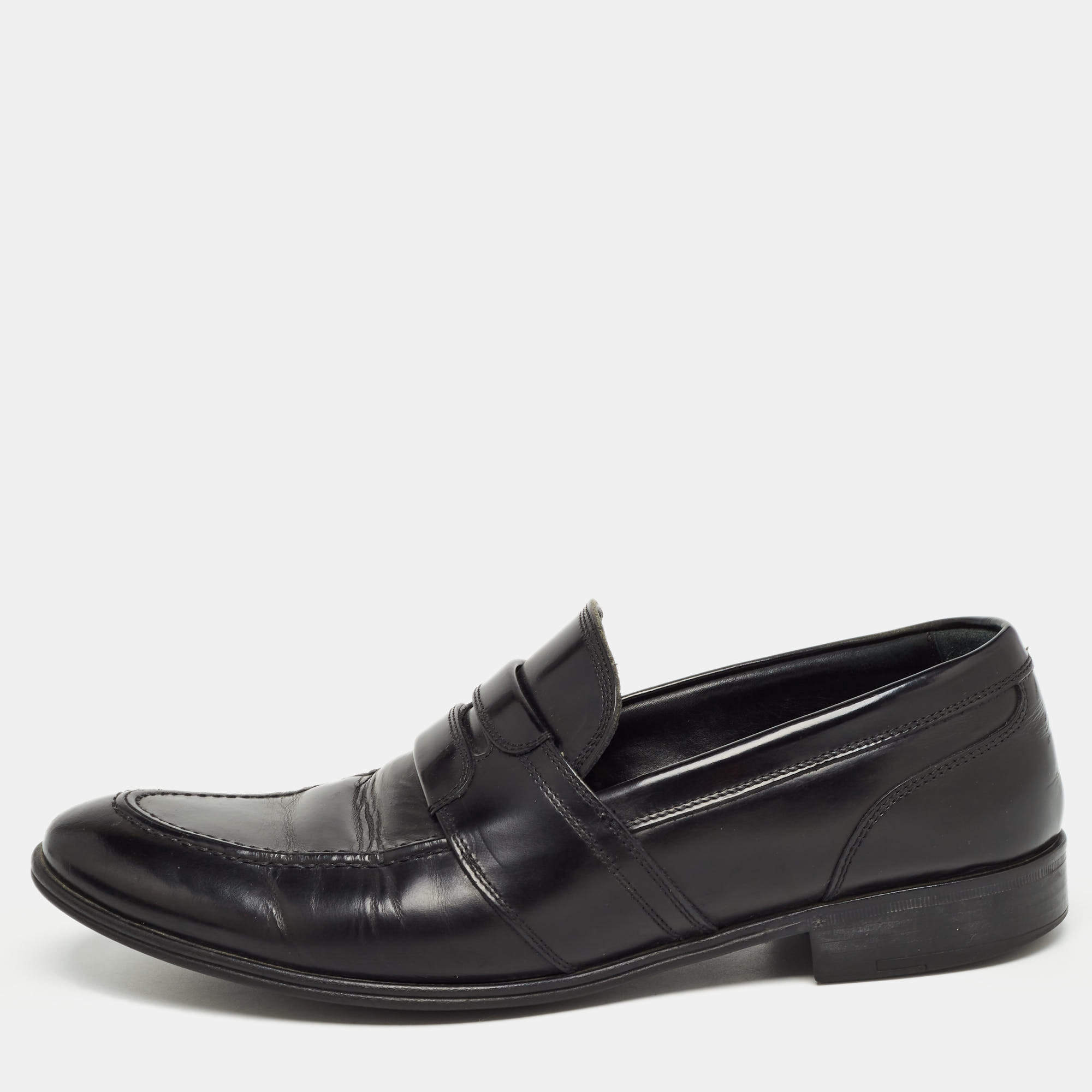 Dolce & Gabbana Black Leather Slip On Loafers Size 40.5