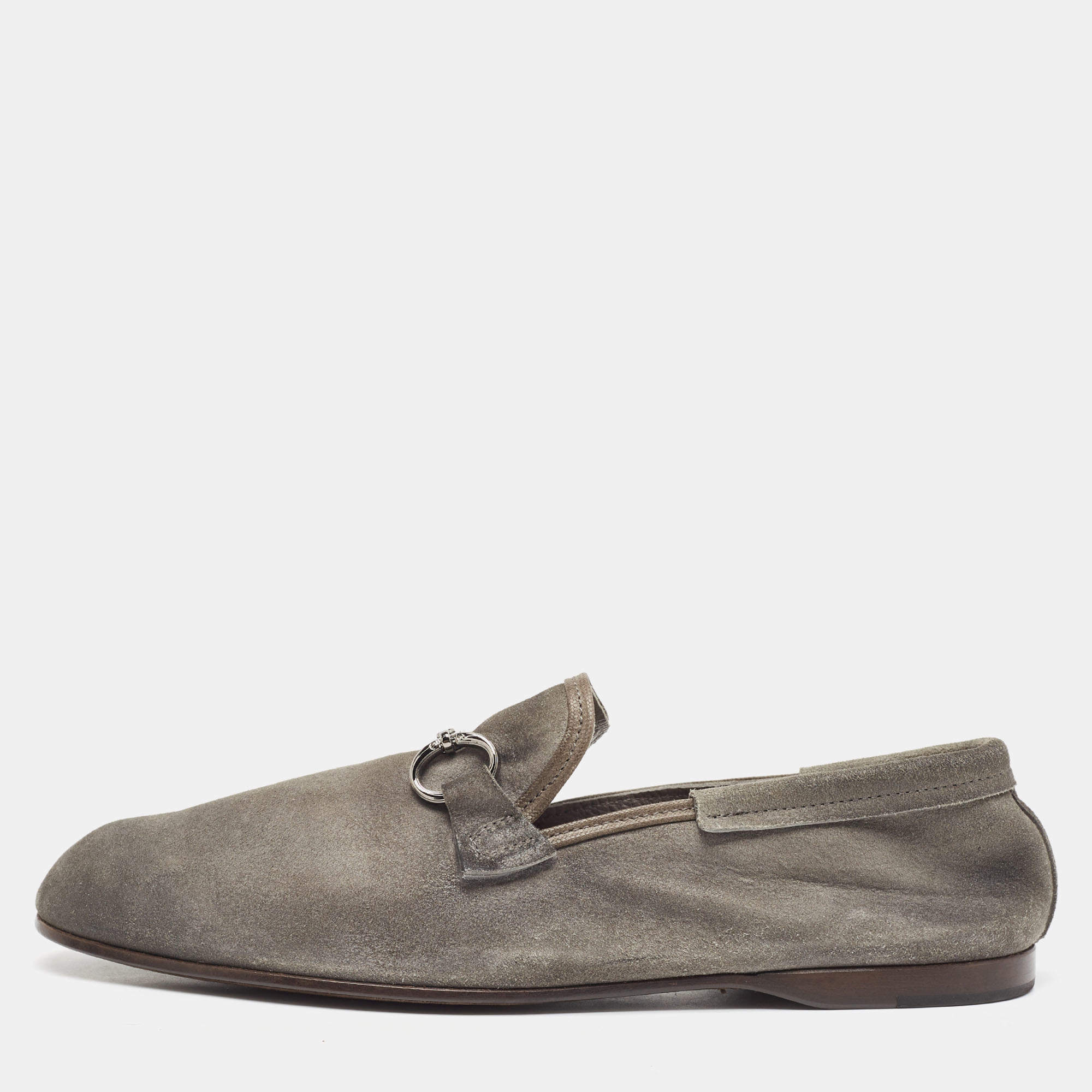 Pre Owned Dolce & Gabbana Grey Suede Buckle Loafers Size 44