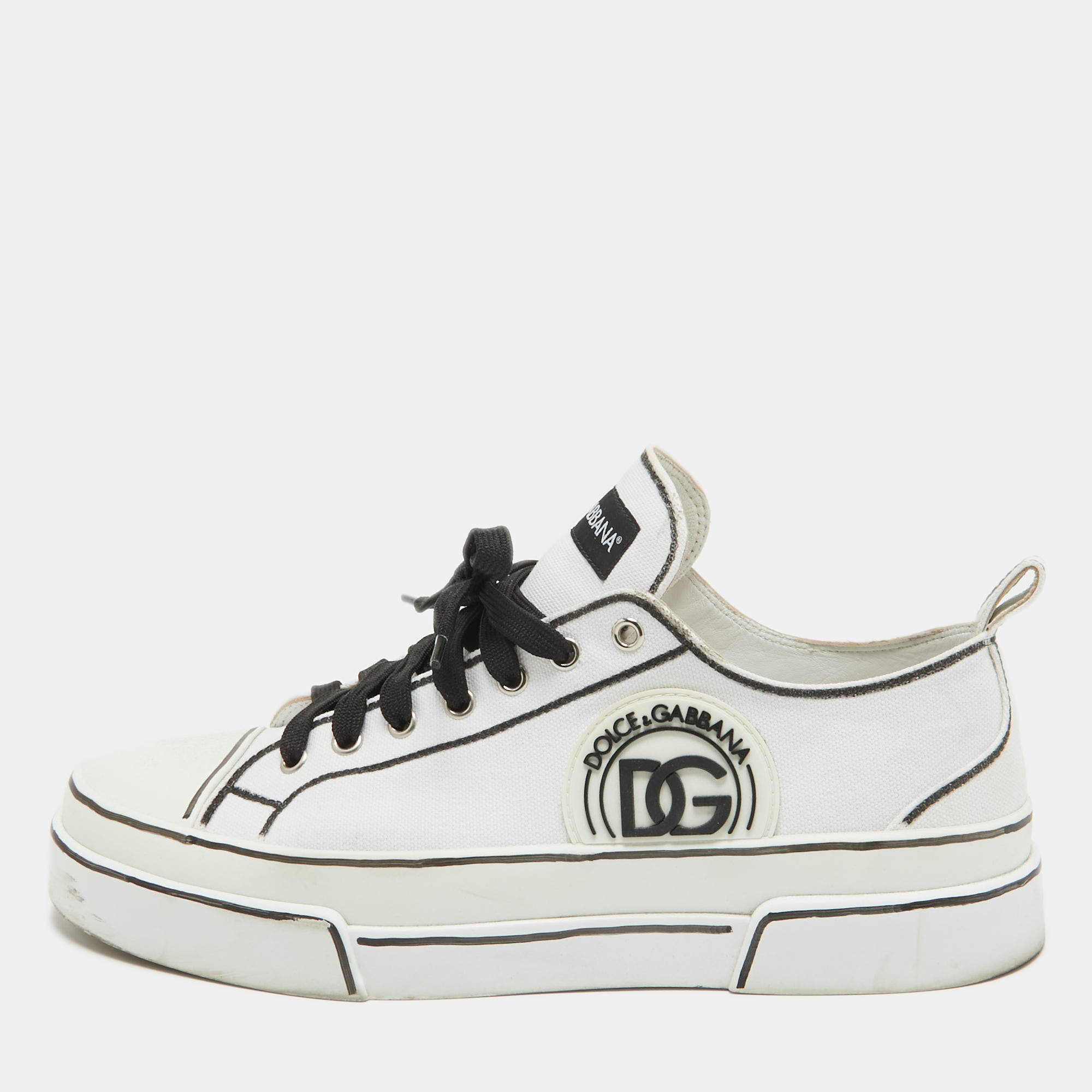 مملوكة مسبقًا Dolce & Gabbana White/Black Canvas Portofino Light Sneakers Size 43.5