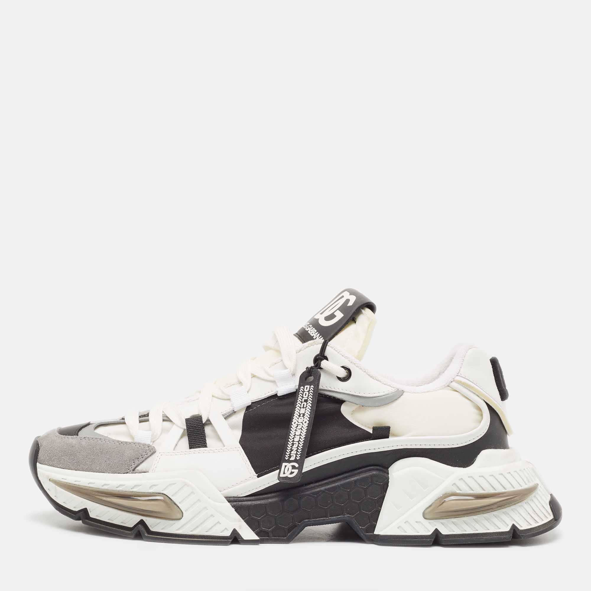 Dolce & Gabbana White/Black Neoprene and Suede Airmaster Sneakers Size 44