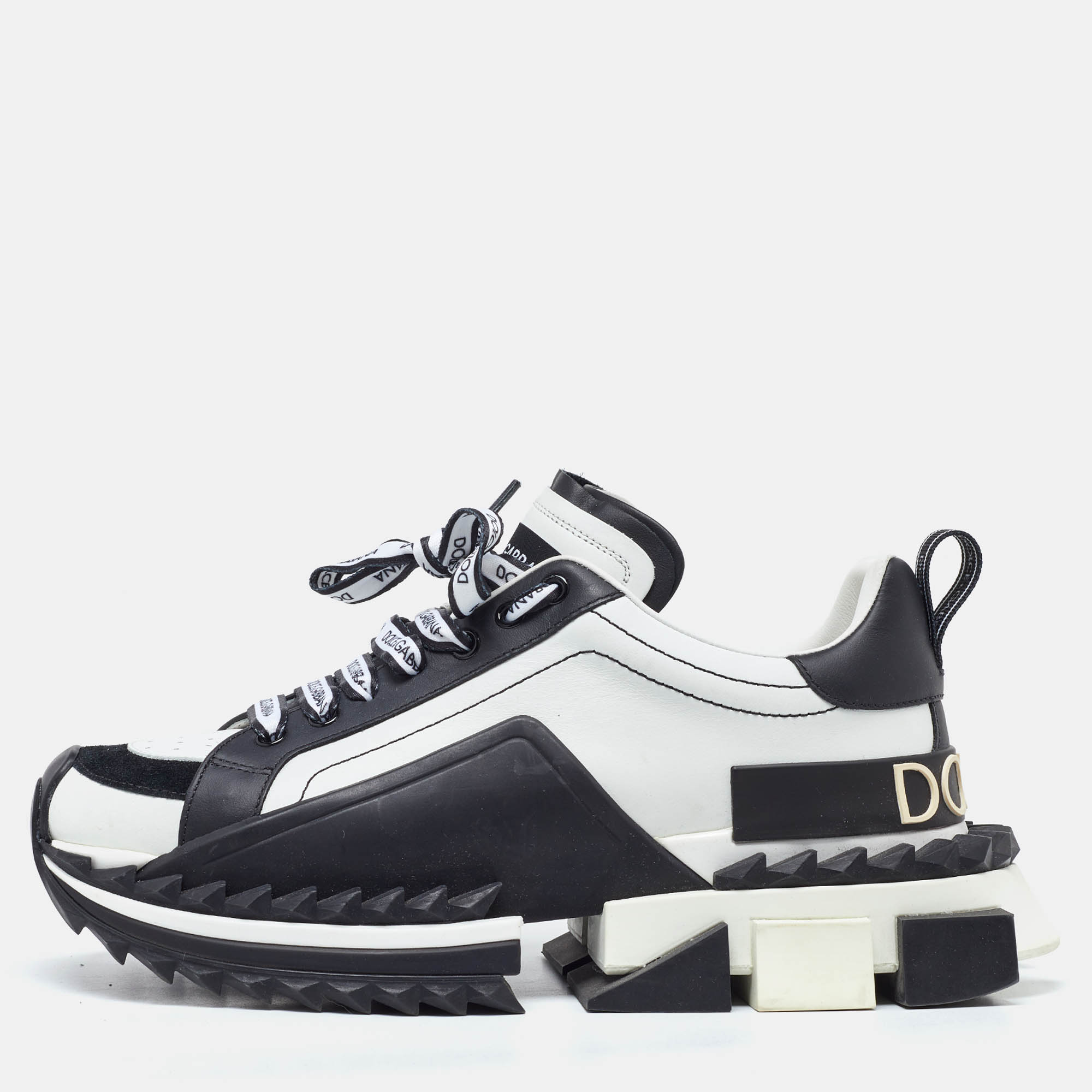 Dolce & Gabbana White/Black Suede and Leather Super King Low Top Sneakers Size 41