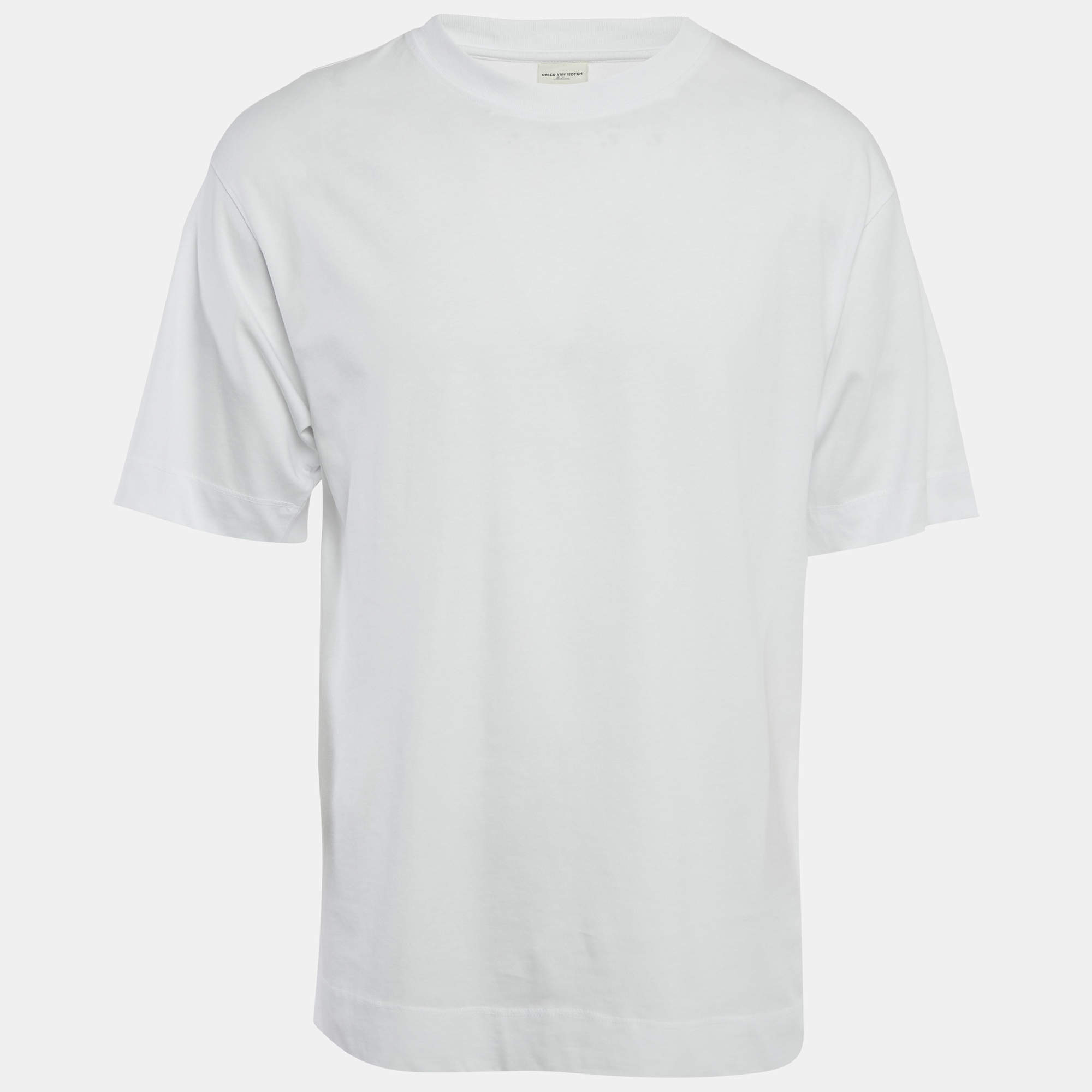 Pre Owned Dries Van Noten White Cotton Crew Neck Oversized T-Shirt M