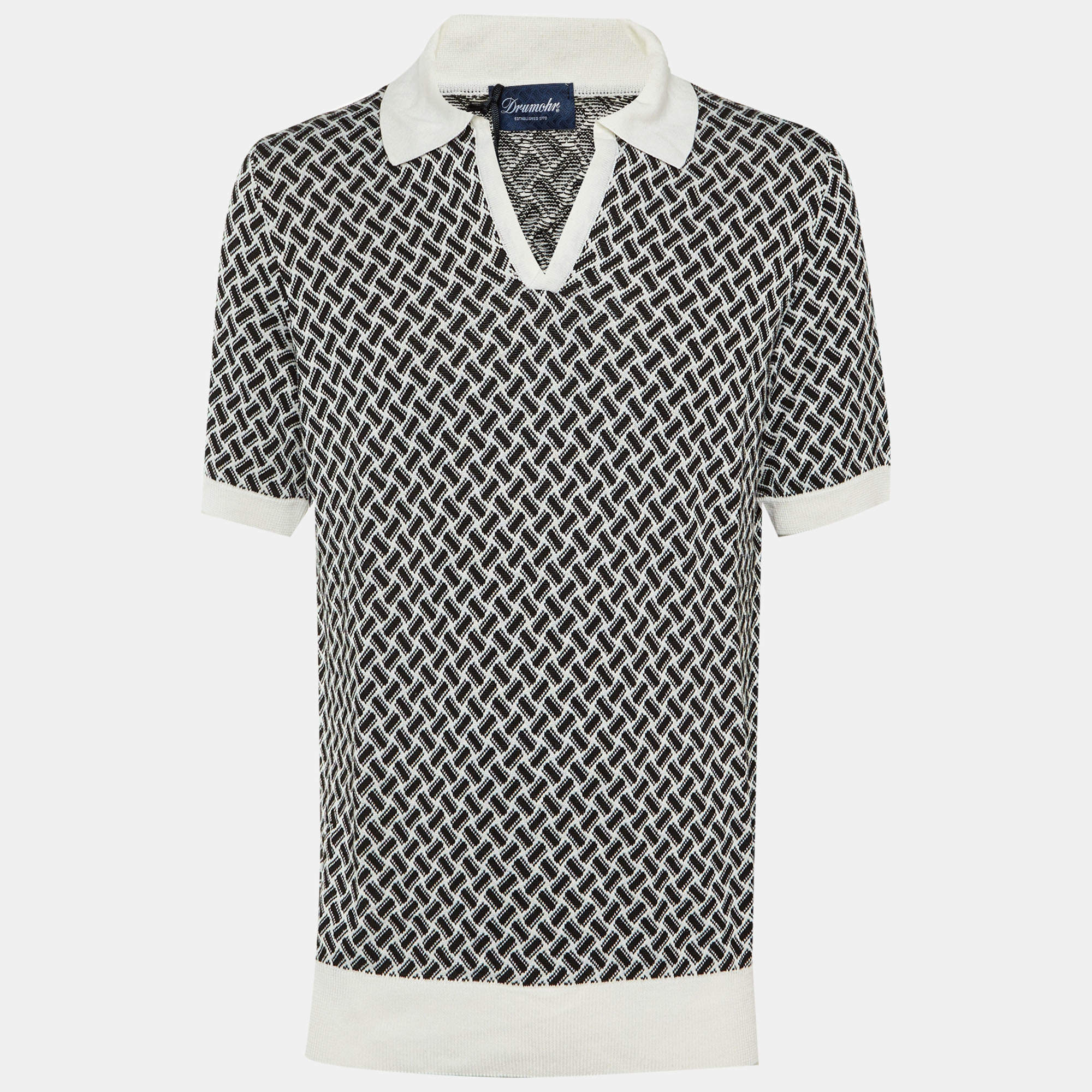 مملوكة مسبقًا Drumohr Black/White Cotton & Linen Knit Polo T-Shirt L