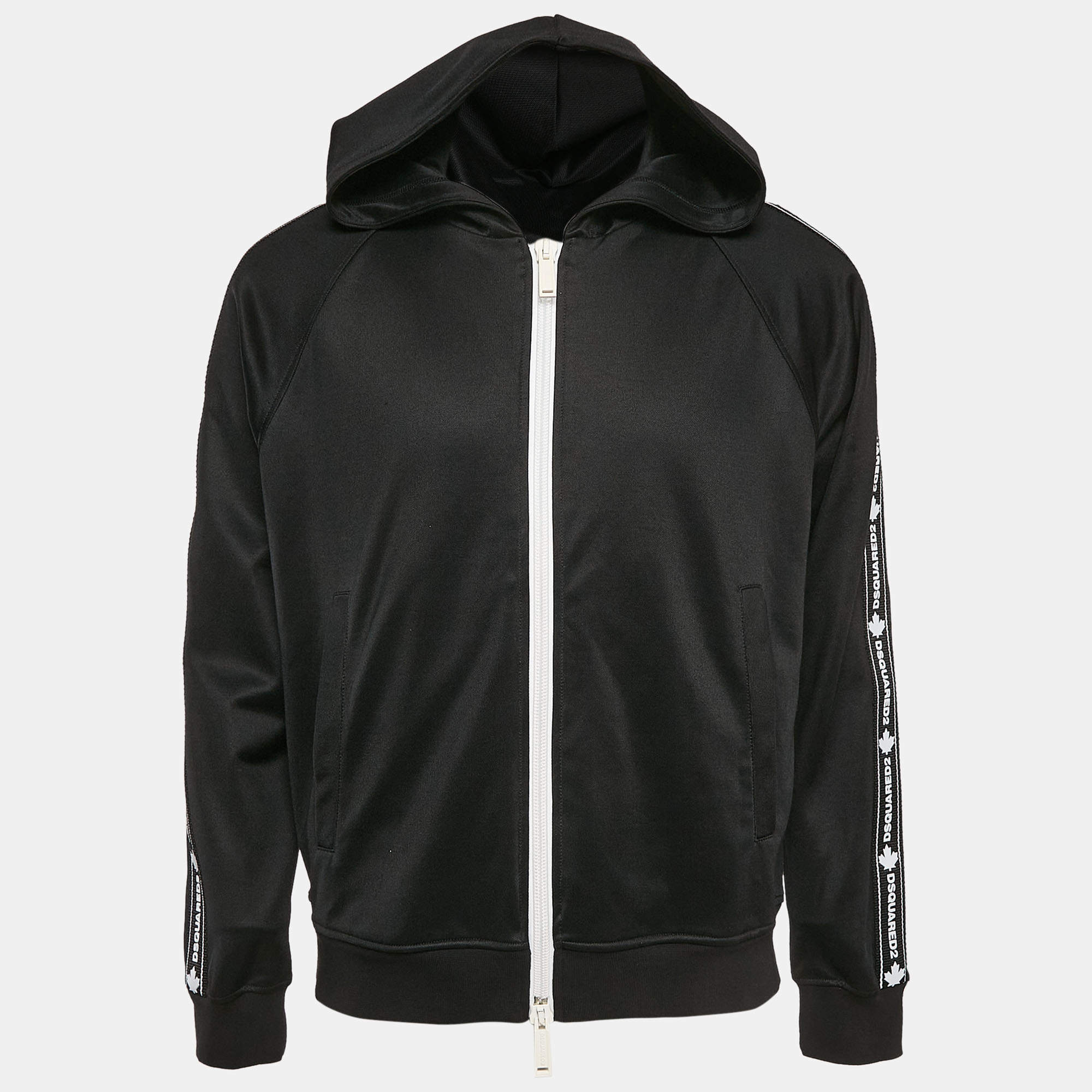 Dsquared2 Black Jersey Logo Tape Trimmed Zip-Up Hoodie M