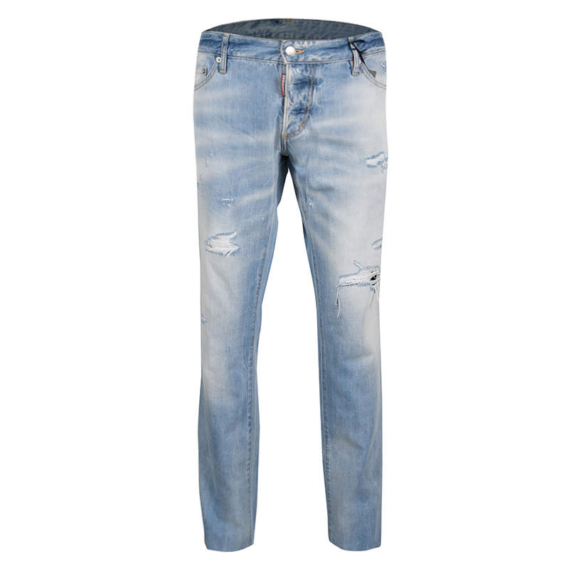 DSquared2 Indigo Light Wash Faded Effect Distressed Denim Slim Jeans 3XL