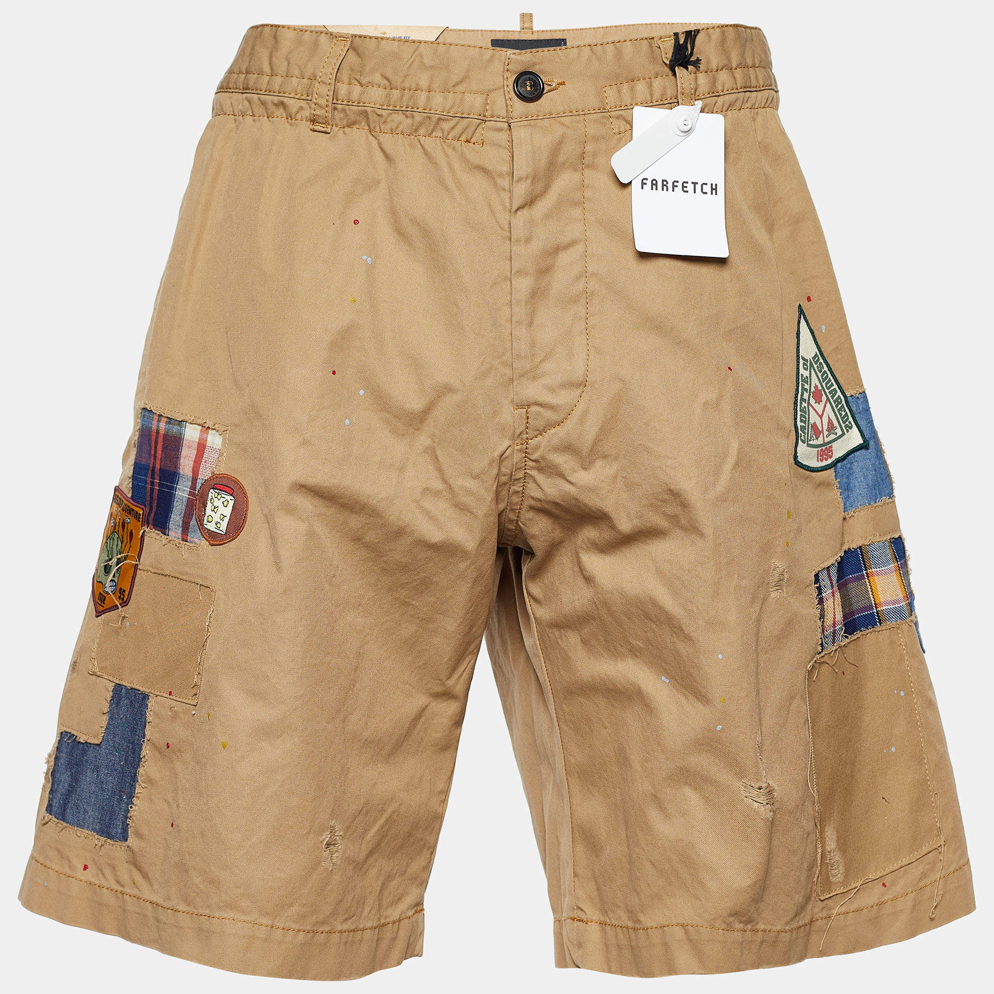 Pre Owned Dsquared2 Beige Cotton Applique Detail Boxer Fit Shorts XL