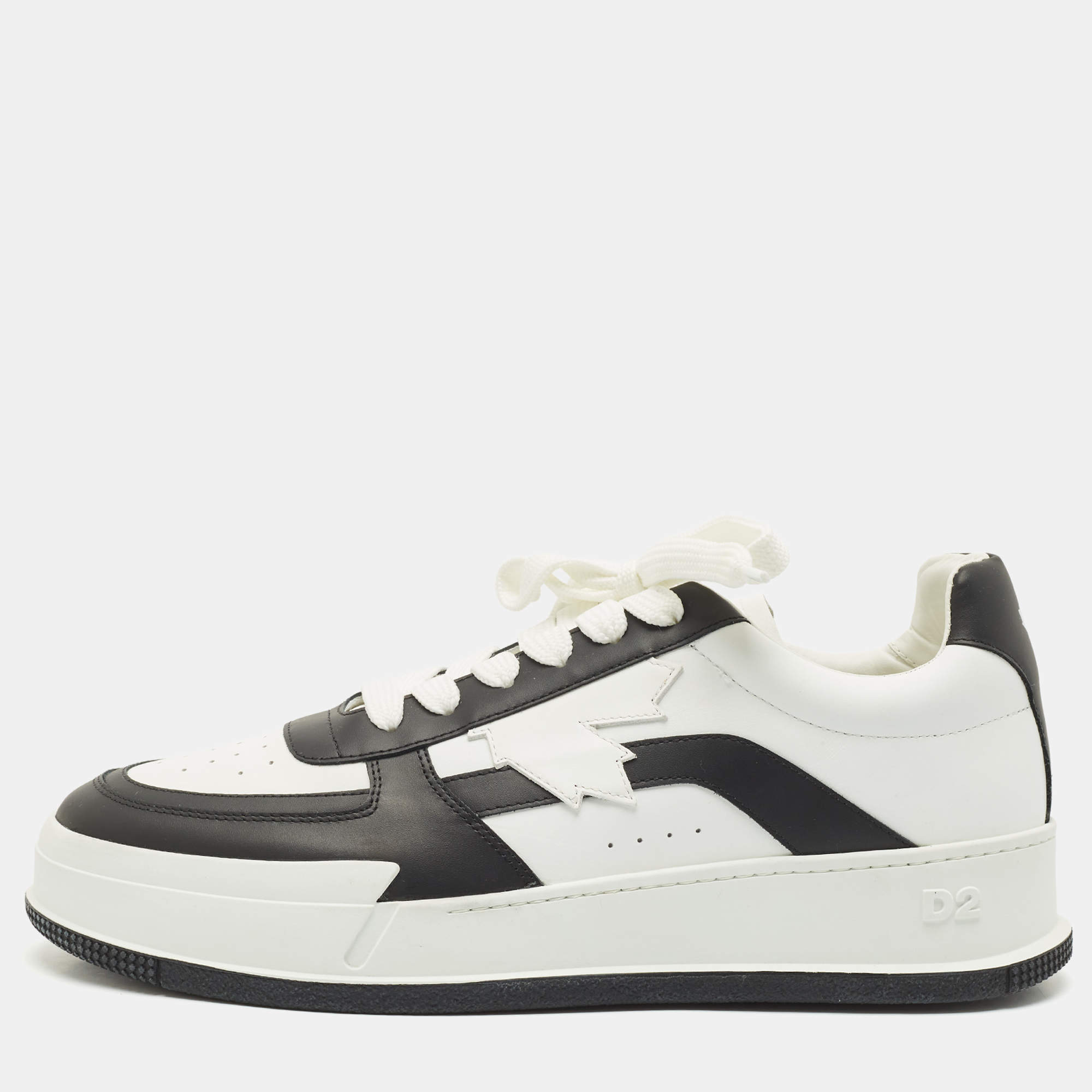 Pre Owned Dsquared2 White/Black Leather Canadian Sneakers Size 45