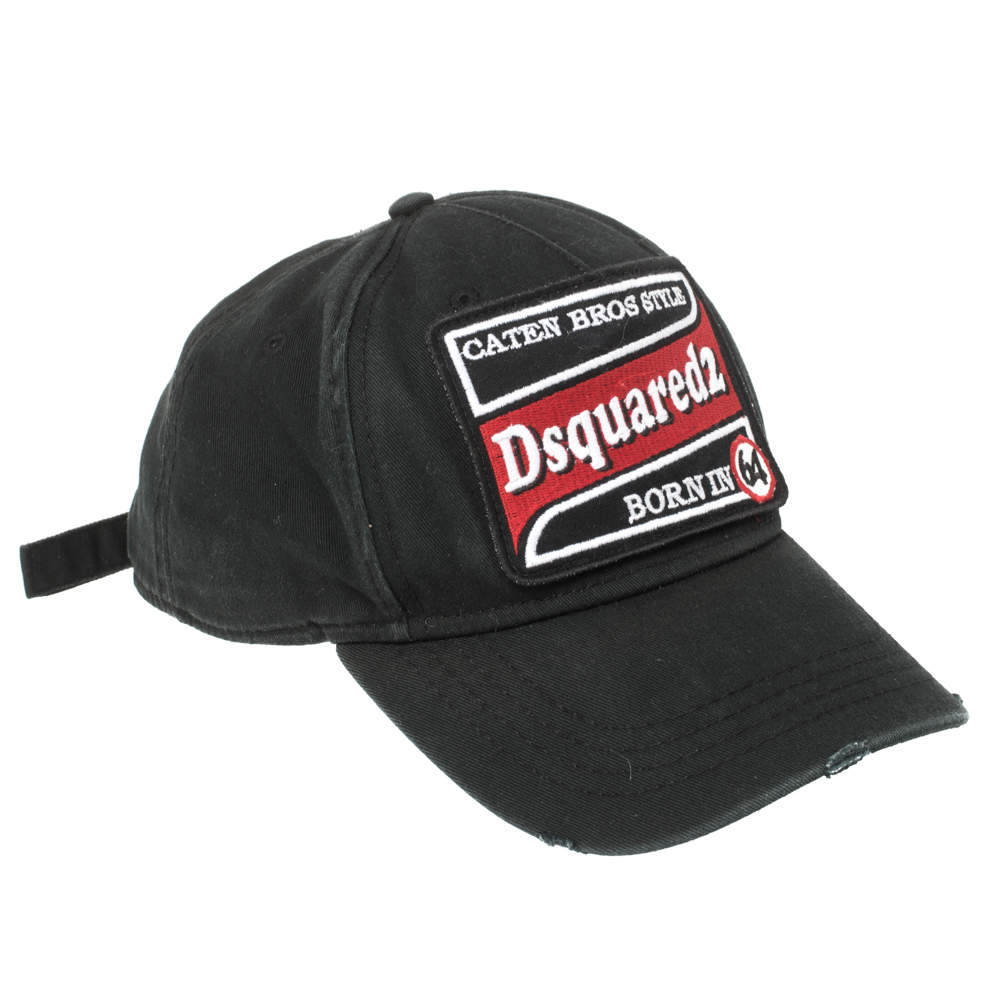 Pre Owned Dsquared2 Black Logo Embroidered Distressed Baseball Cap ( One Size )