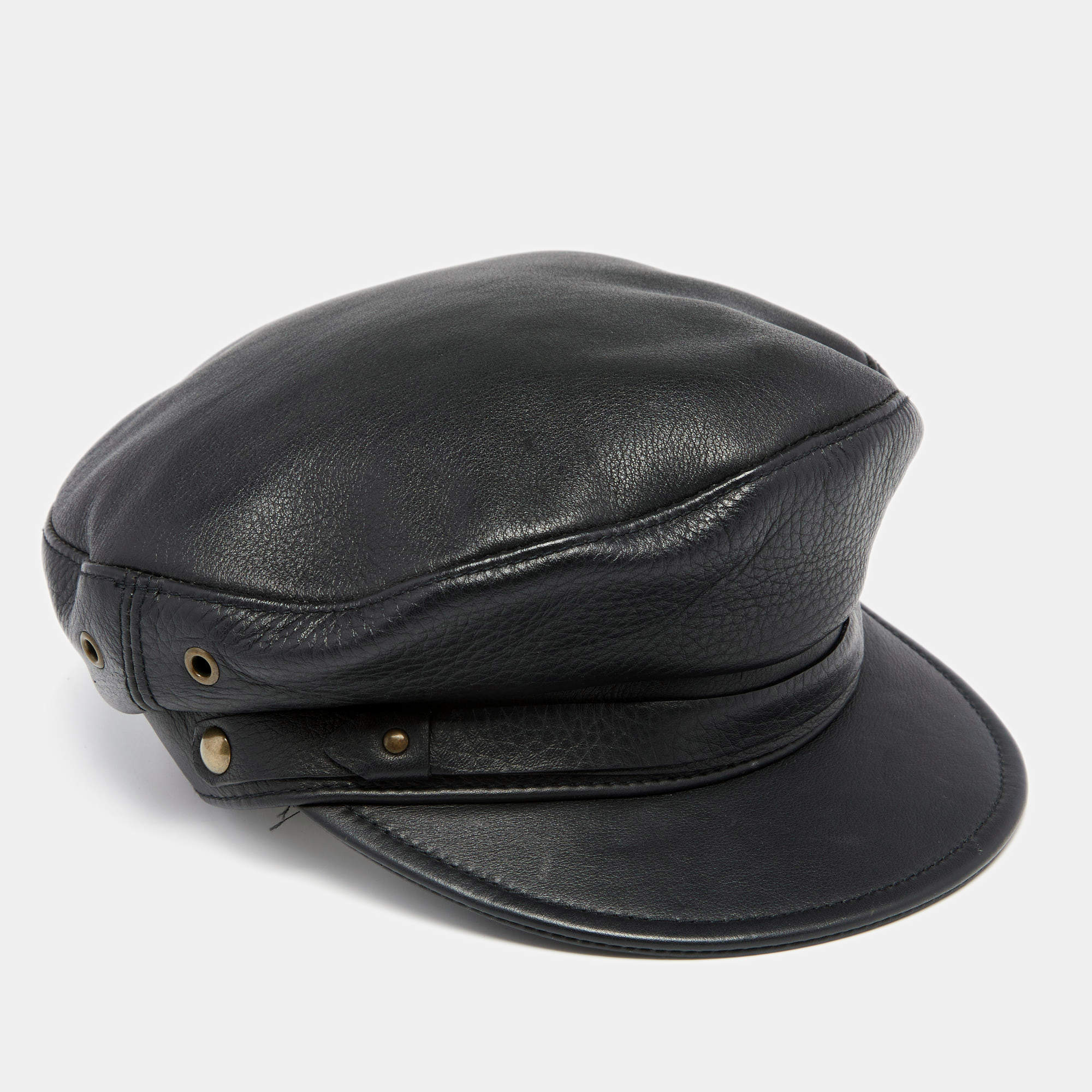 DSquared2 Black Marlon Brando Leather Newsboy Cap