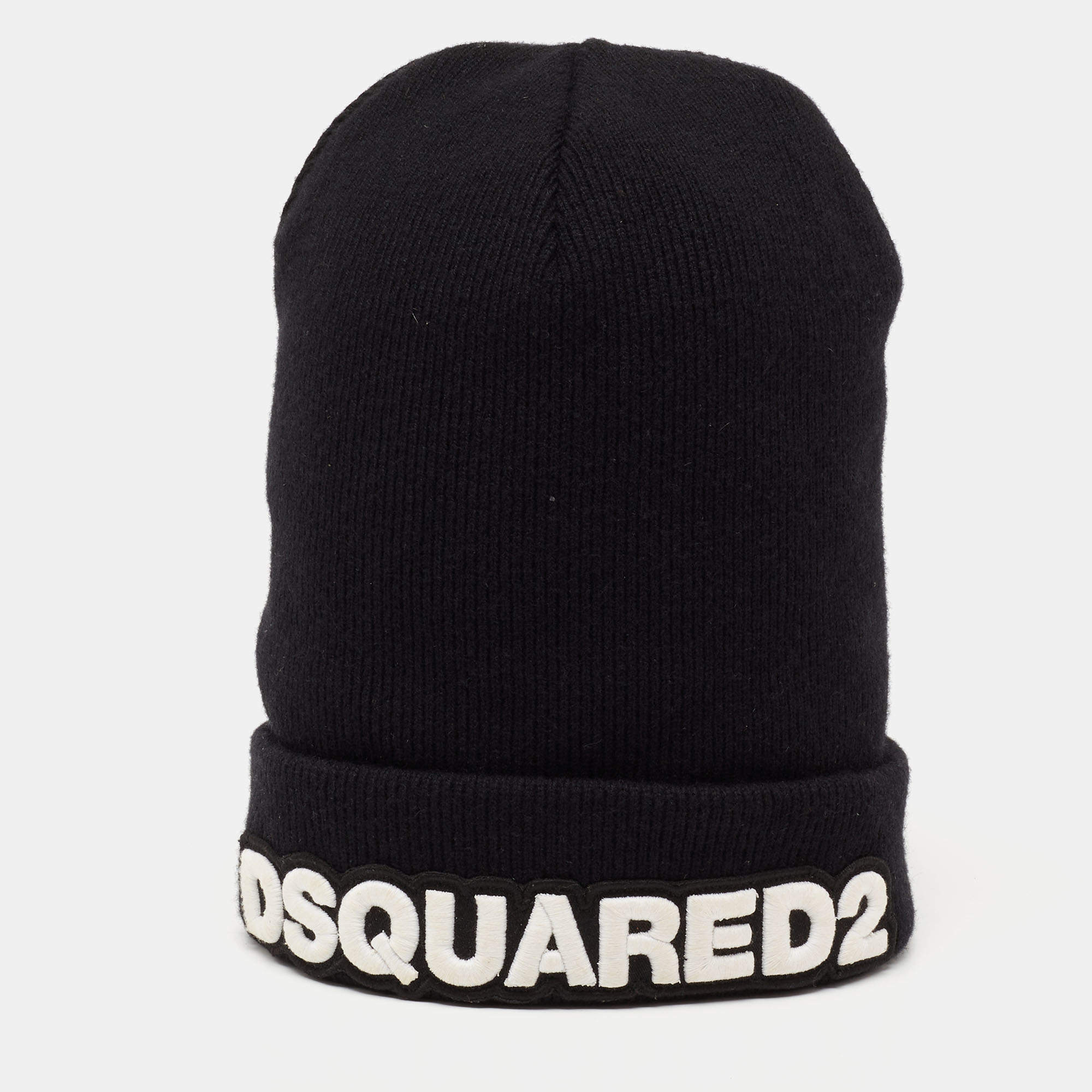 Dsquared2 Black Logo Embroidered Wool Beanie 