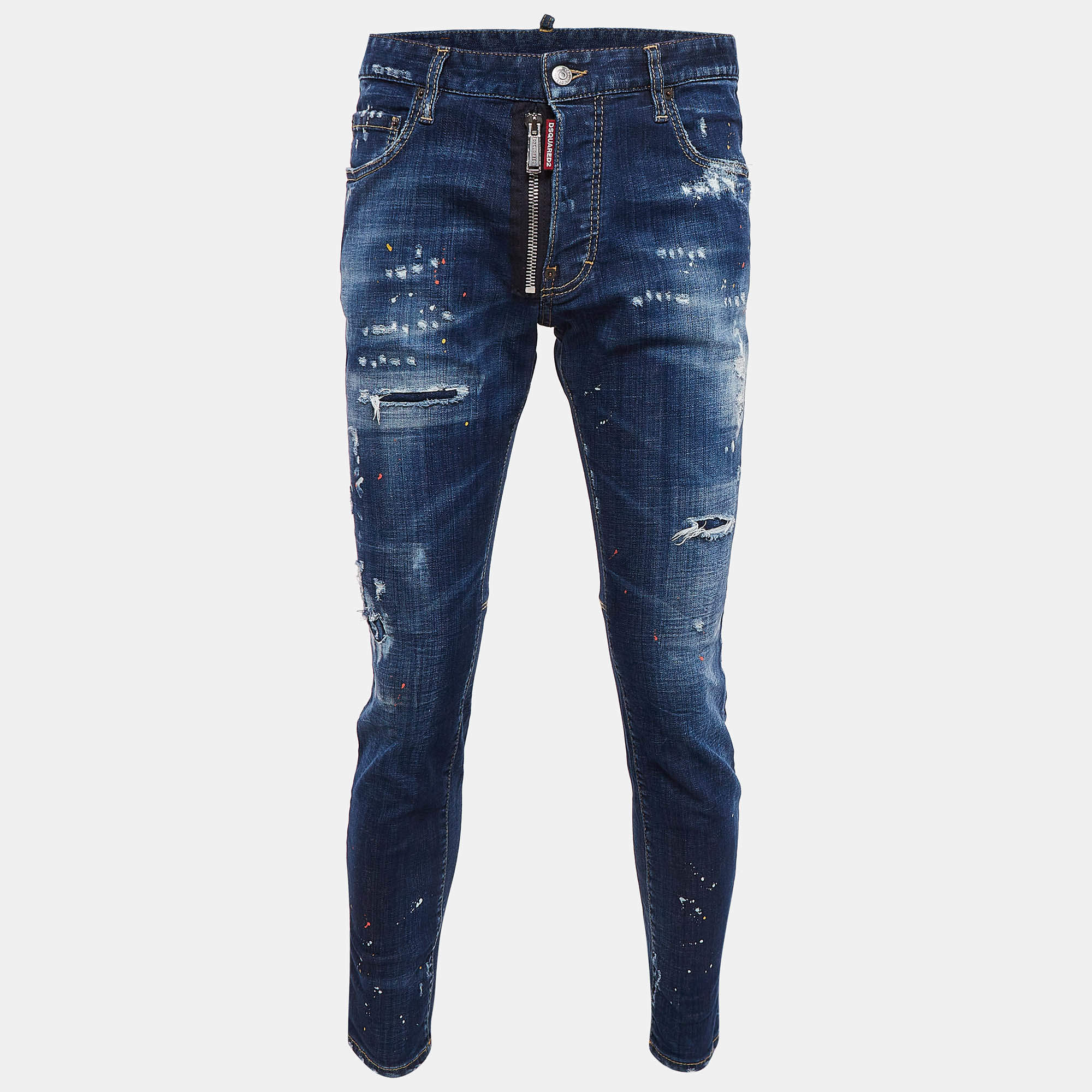 Dsquared2 Blue Pint Splashed Distressed Denim Jeans L Waist 36"