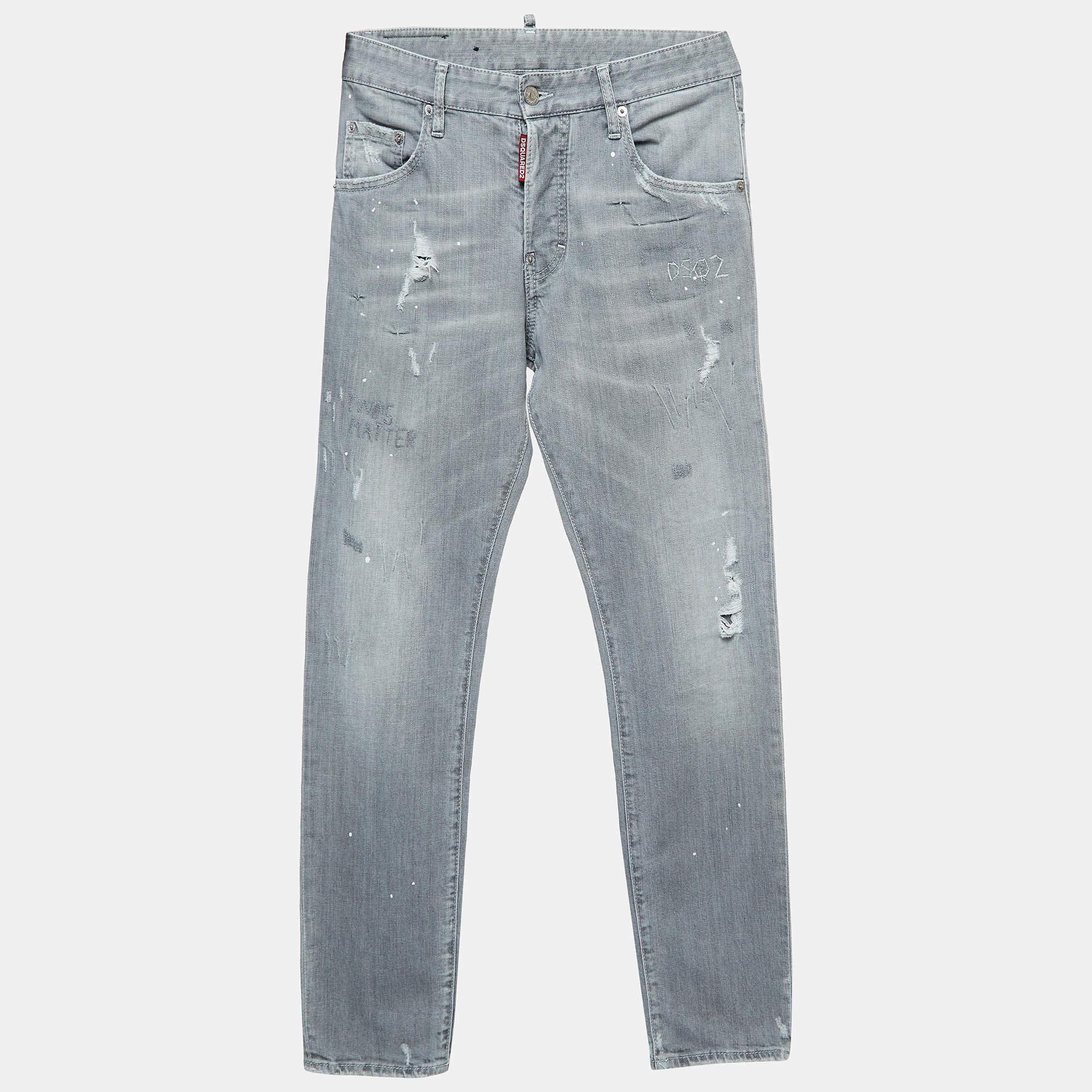 Dsquared2 Grey Distressed Denim Skater Jeans M Waist 32"