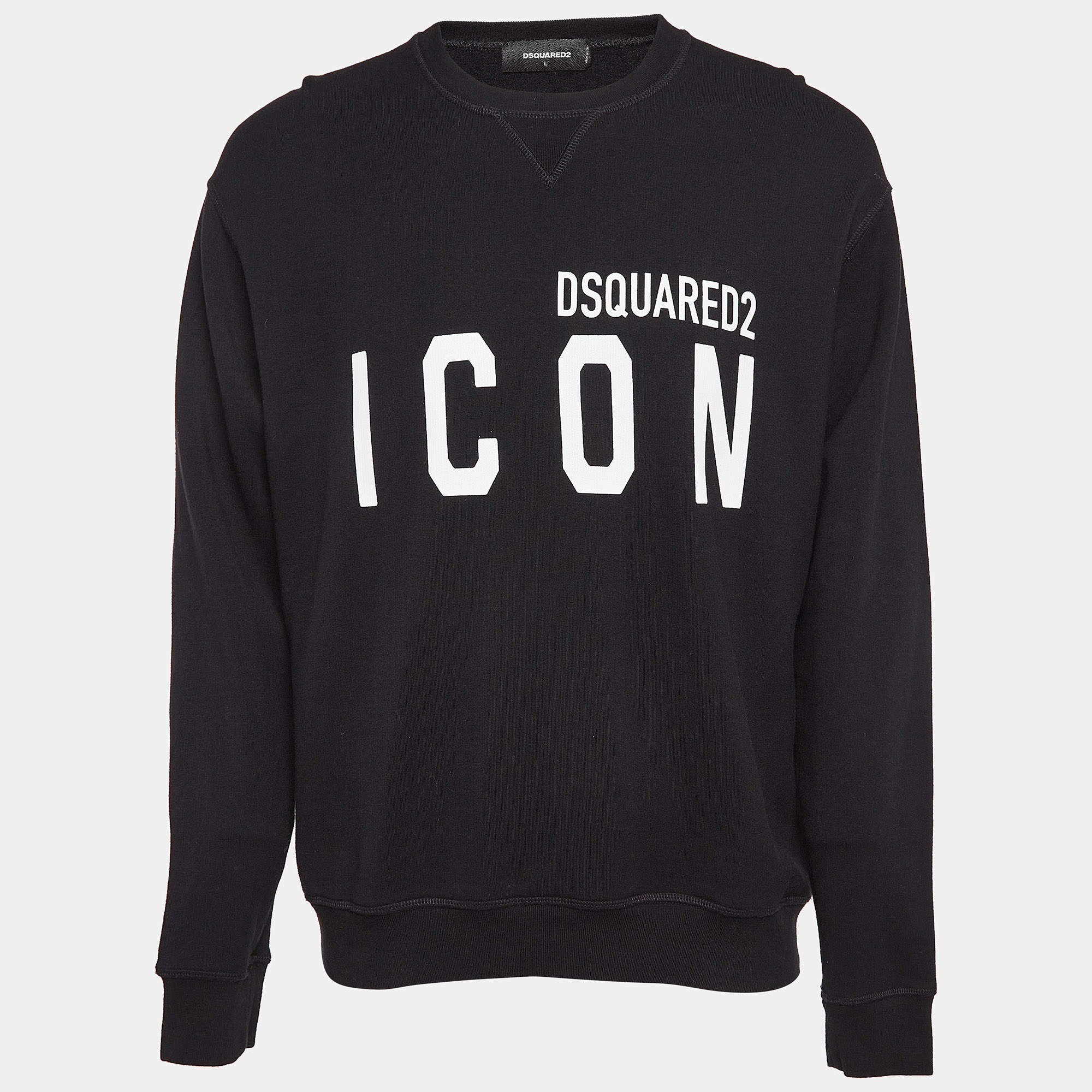 Dsquared2 Black Printed Cotton Knit Sweatshirt L