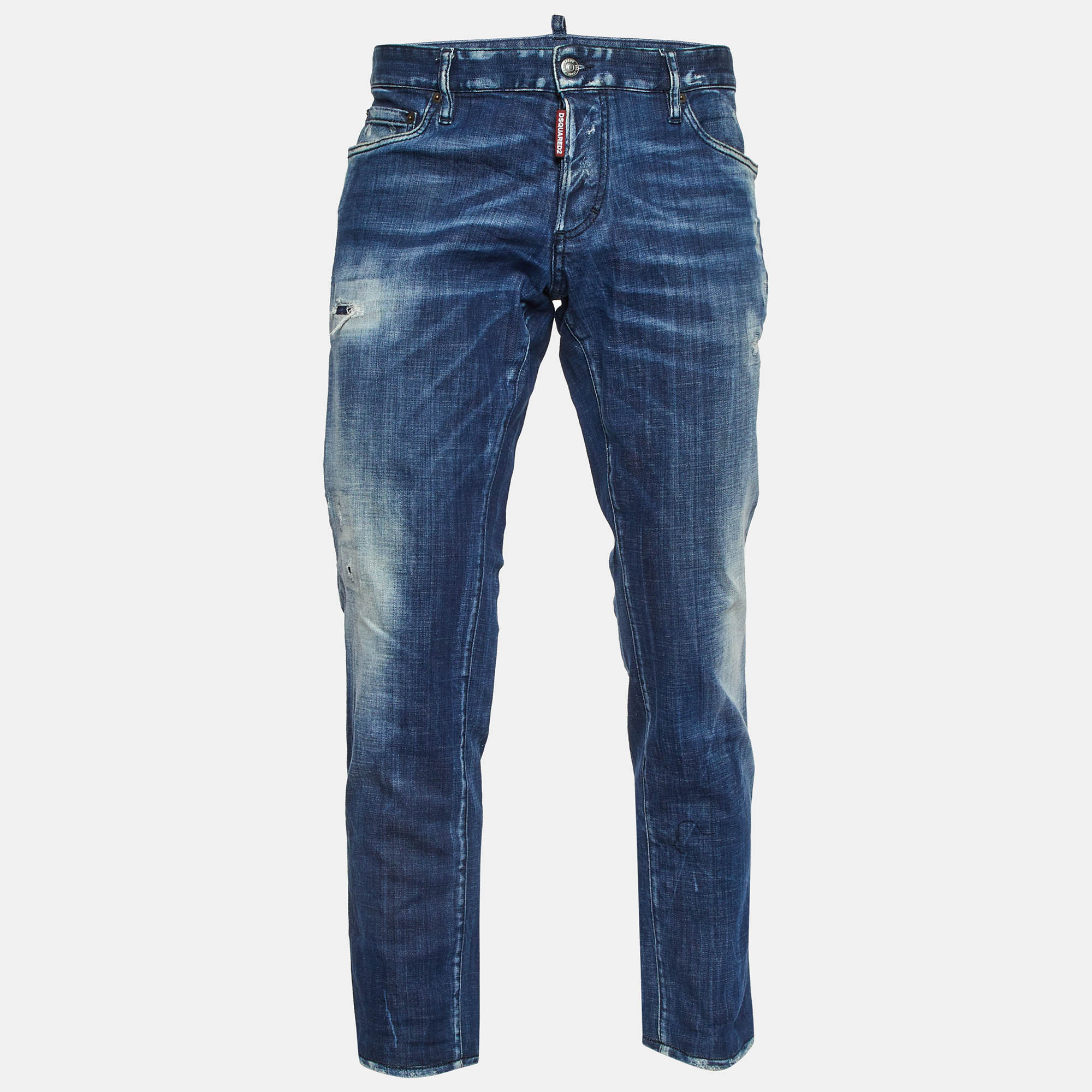 Pre Owned Dsquared2 Blue Distressed Denim Slim Fit Jeans XL/Waist 37"