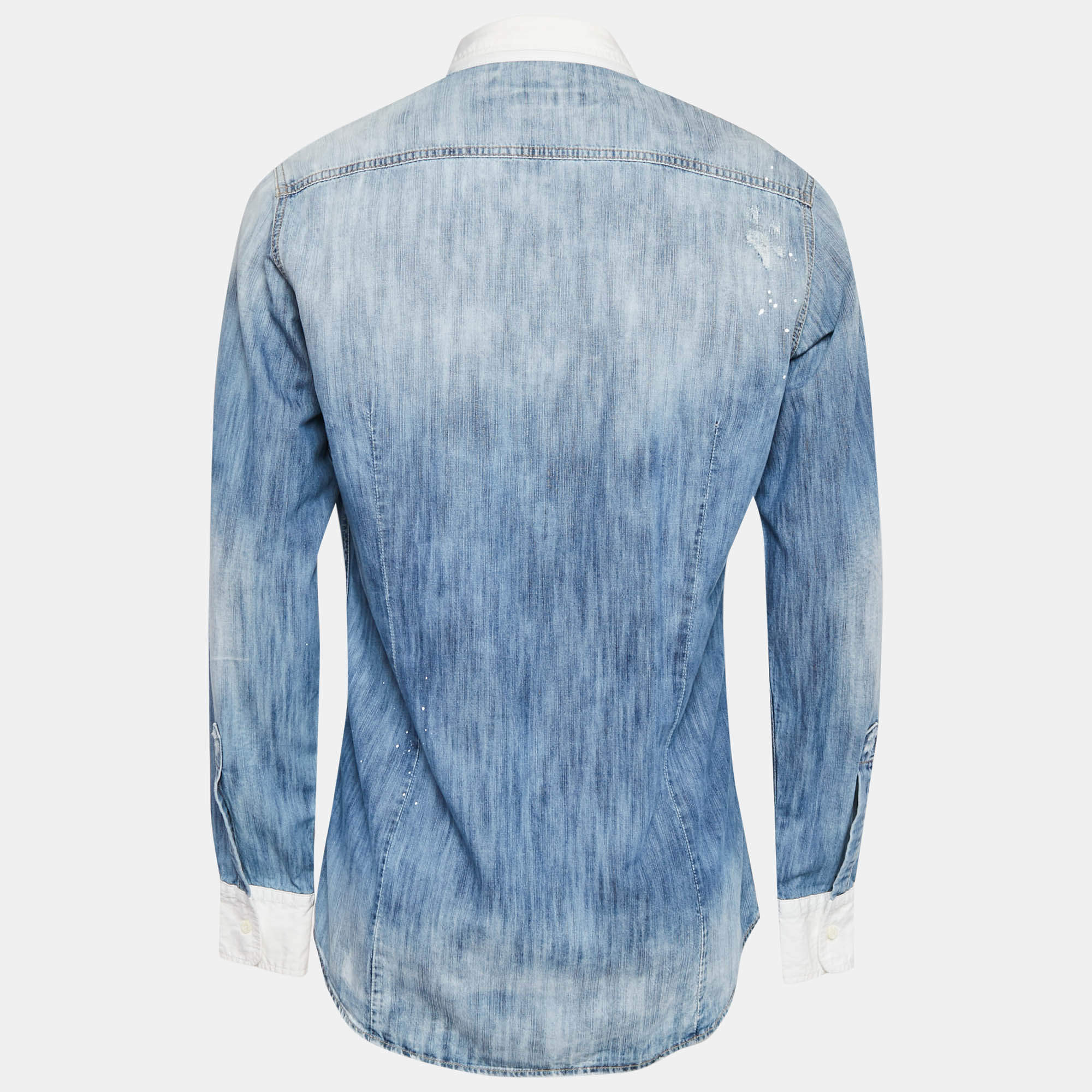 Pre Owned Dsquared2 Blue Corduroy Pocket Denim Patch Detail Shirt L