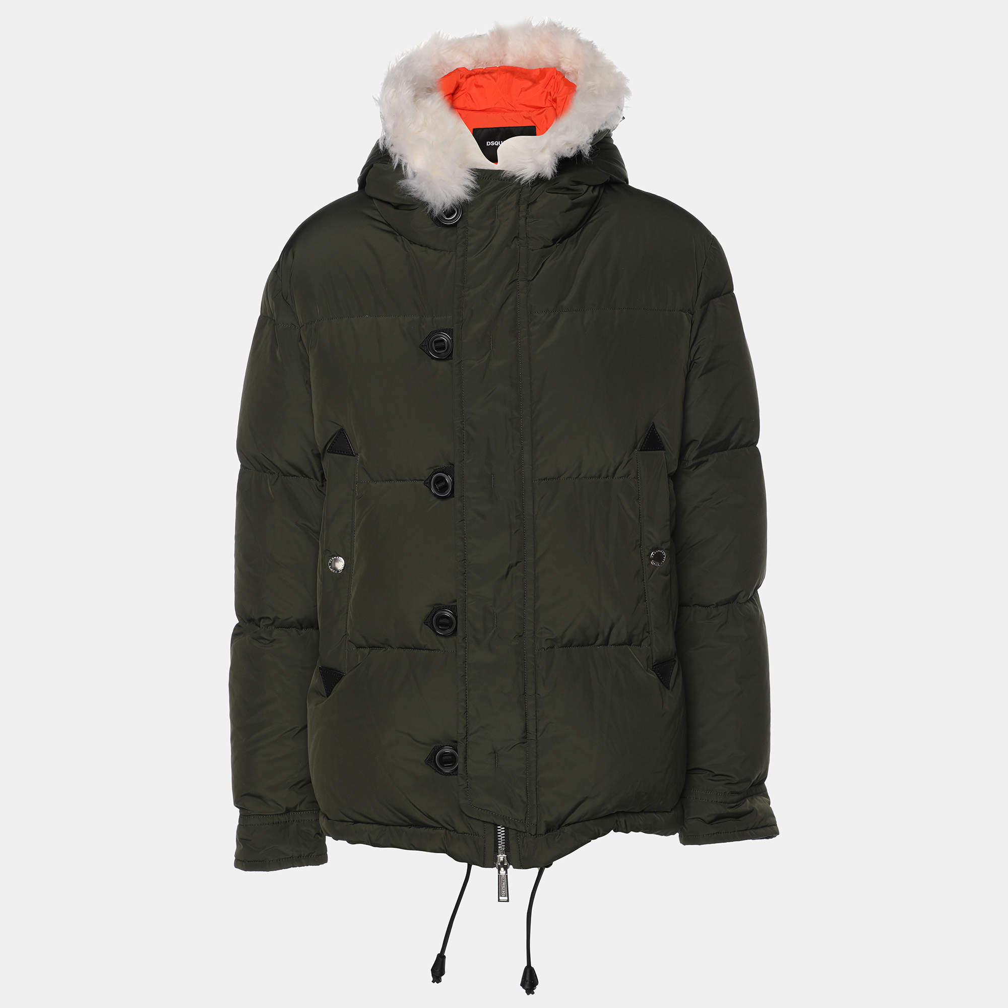Dsquared2 Dark Green Nylon and Goat Hair Bomber Jacket L