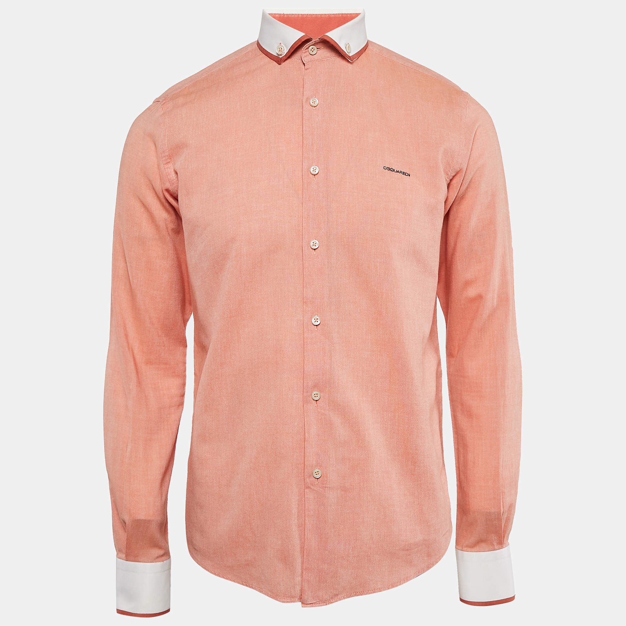 Dsquared2 Light Orange Cotton Blend Contrast Detail Shirt M