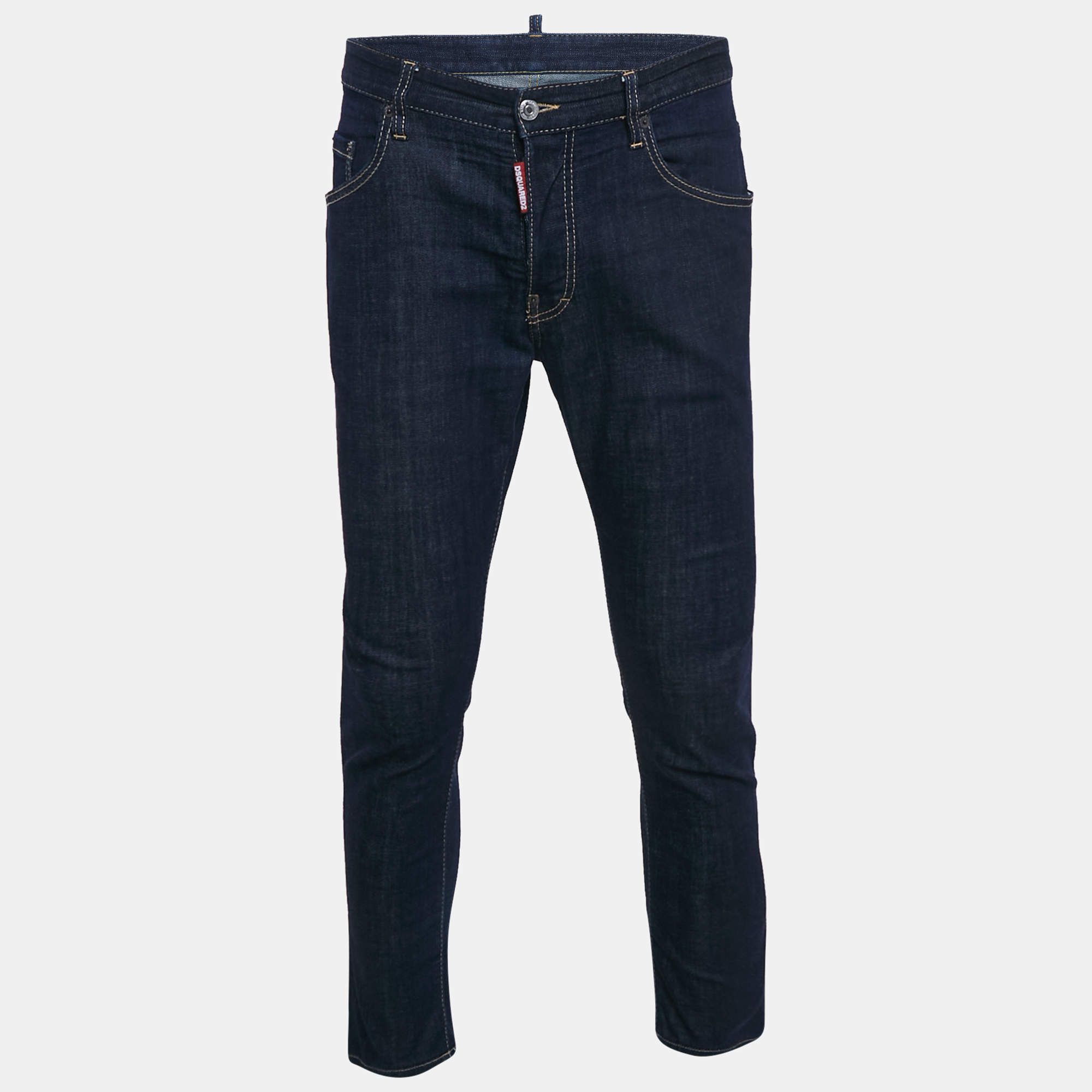 Pre Owned Dsquared2 Blue Denim Logo Print Pocket Jeans L Waist 38"