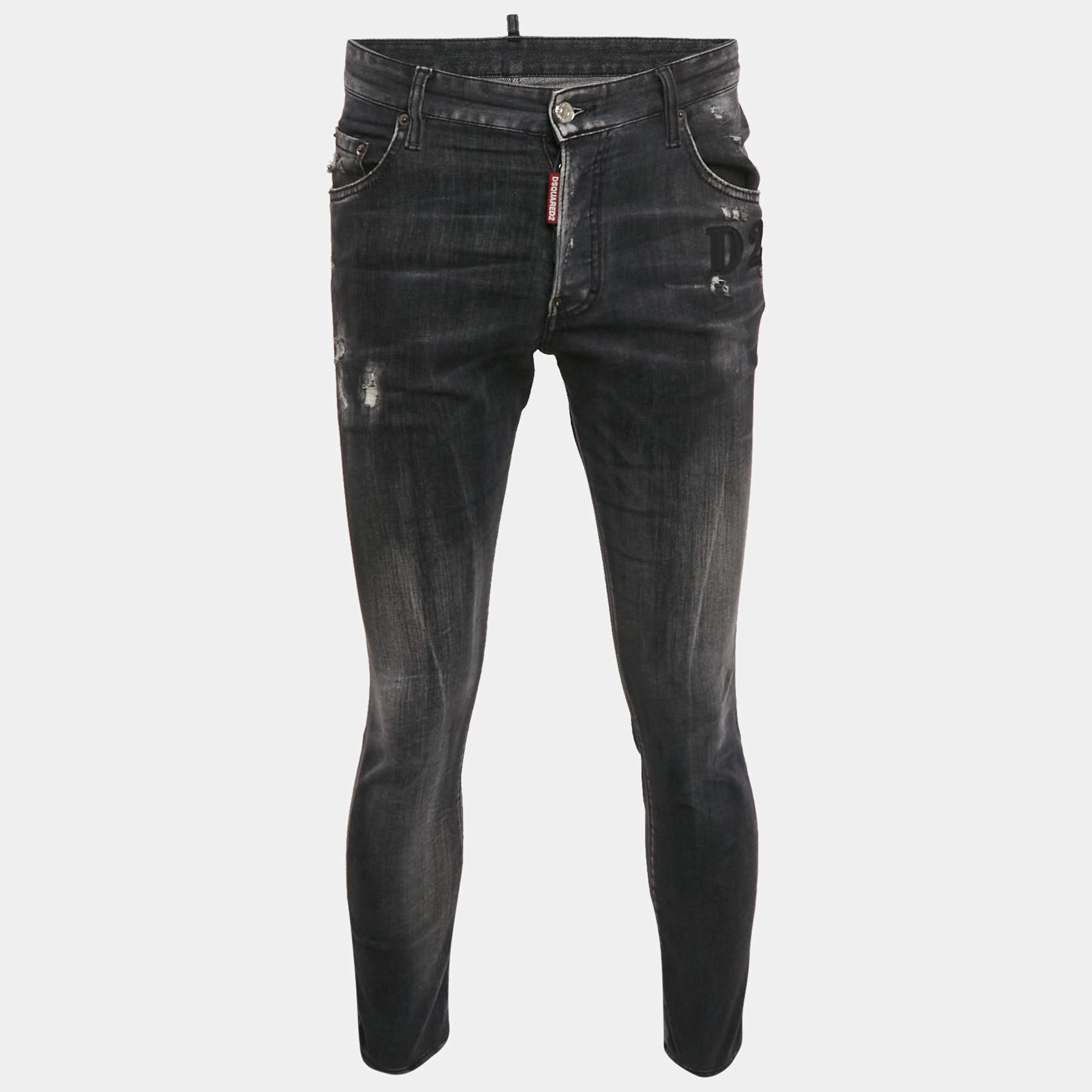 Dsquared2 Grey Denim Distressed Skater Jeans L Waist 36"