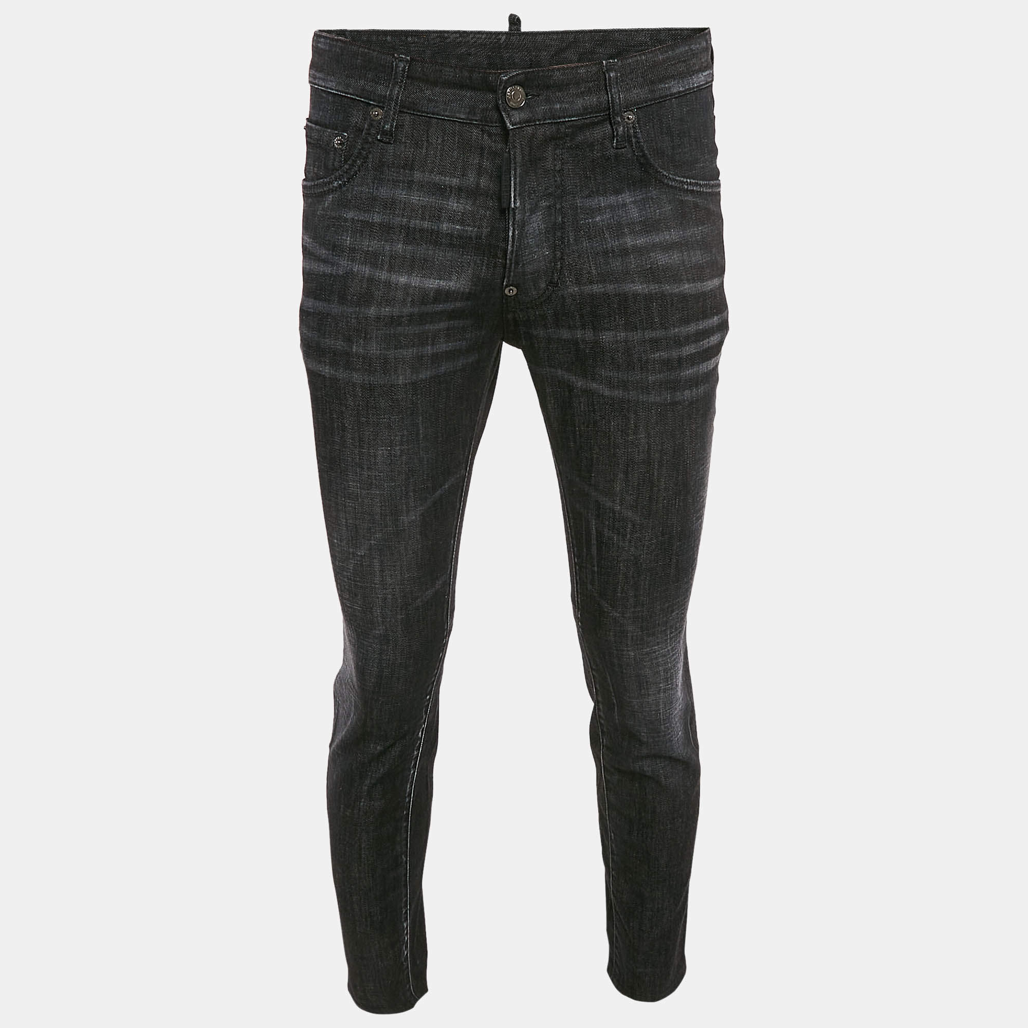 Pre Owned Dsquared2 Black Washed Denim City Biker Jeans M Waist 33"