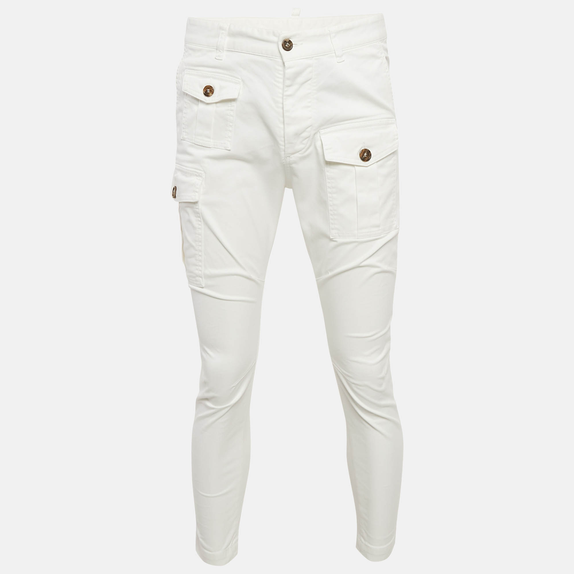 Pre Owned Dsquared2 White Denim Sexy Cargo Pants S Waist 30"