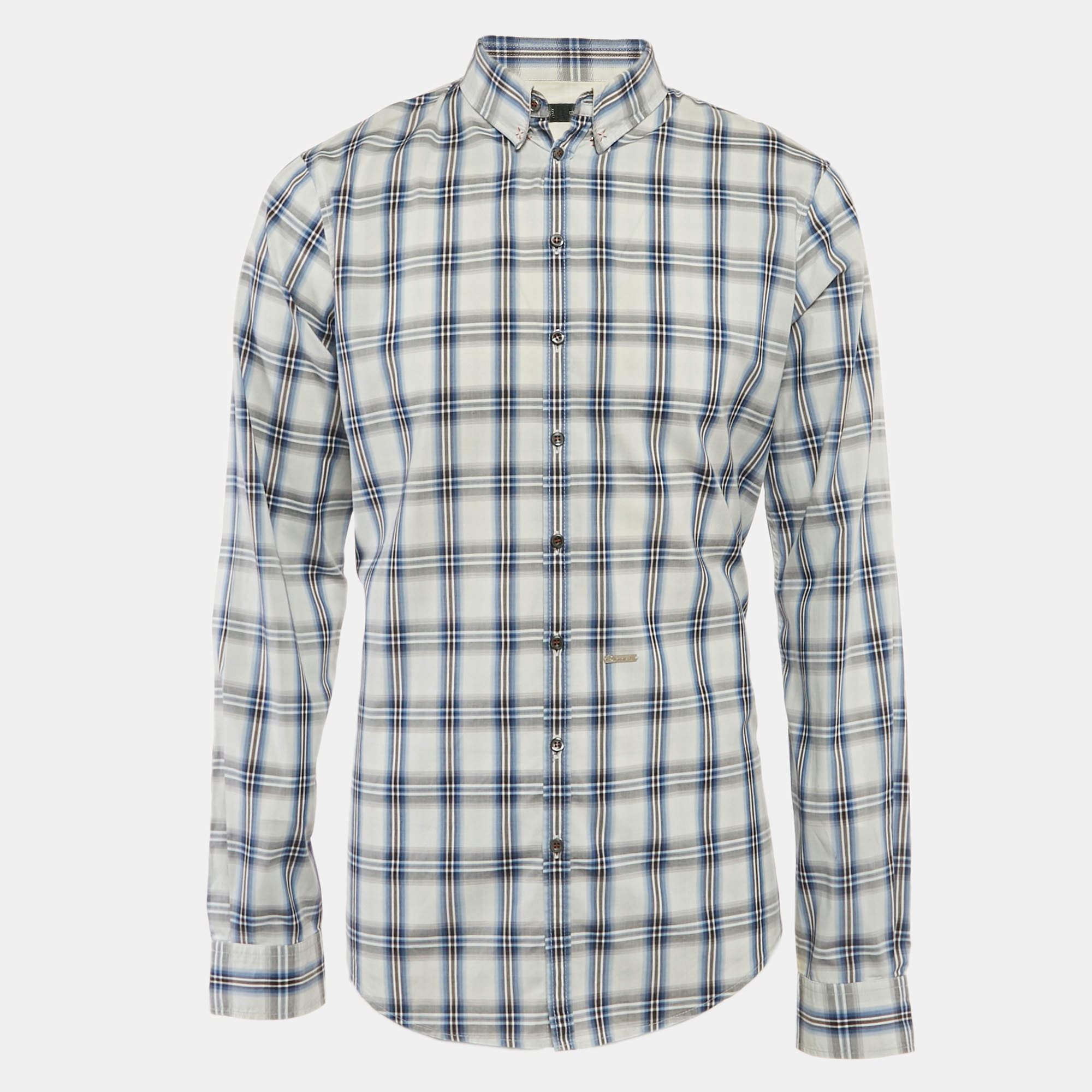 Dsquared2 Blue Tartan Checks Cotton Long Sleeve Shirt XXL