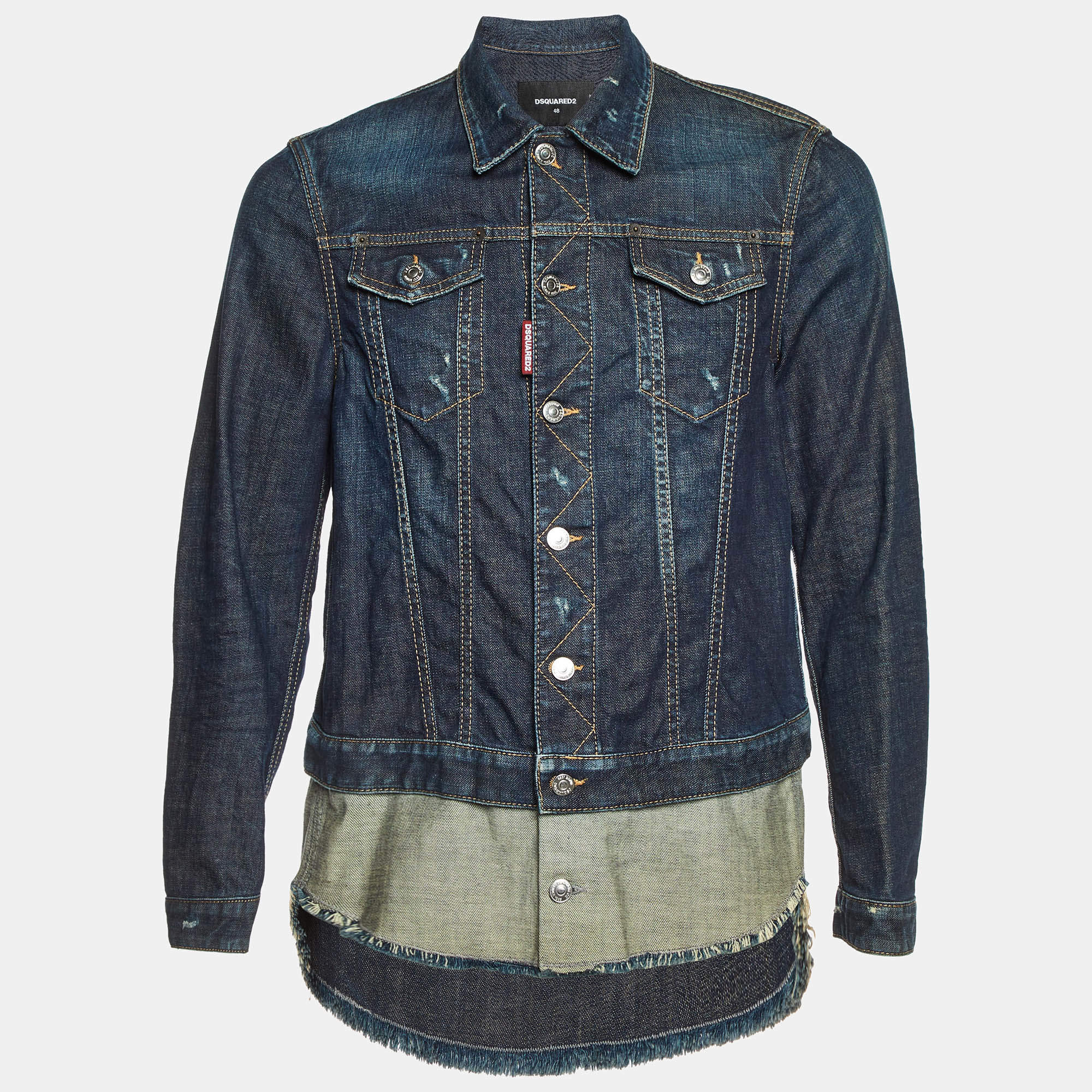 Dsquared2 Navy Blue Raw Edge Layered Denim Jacket M