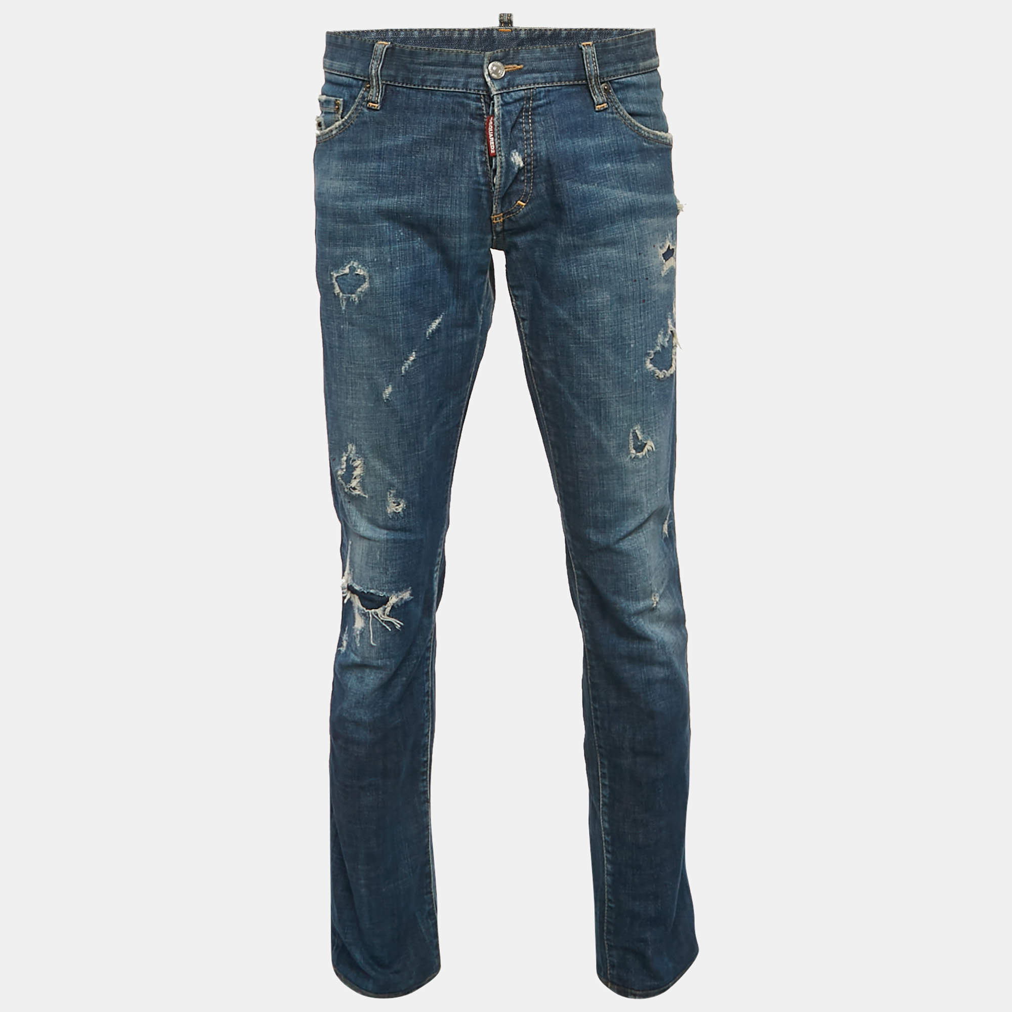 Pre Owned Dsquared2 Blue Distressed Denim Slim Jeans XXL Waist 38"