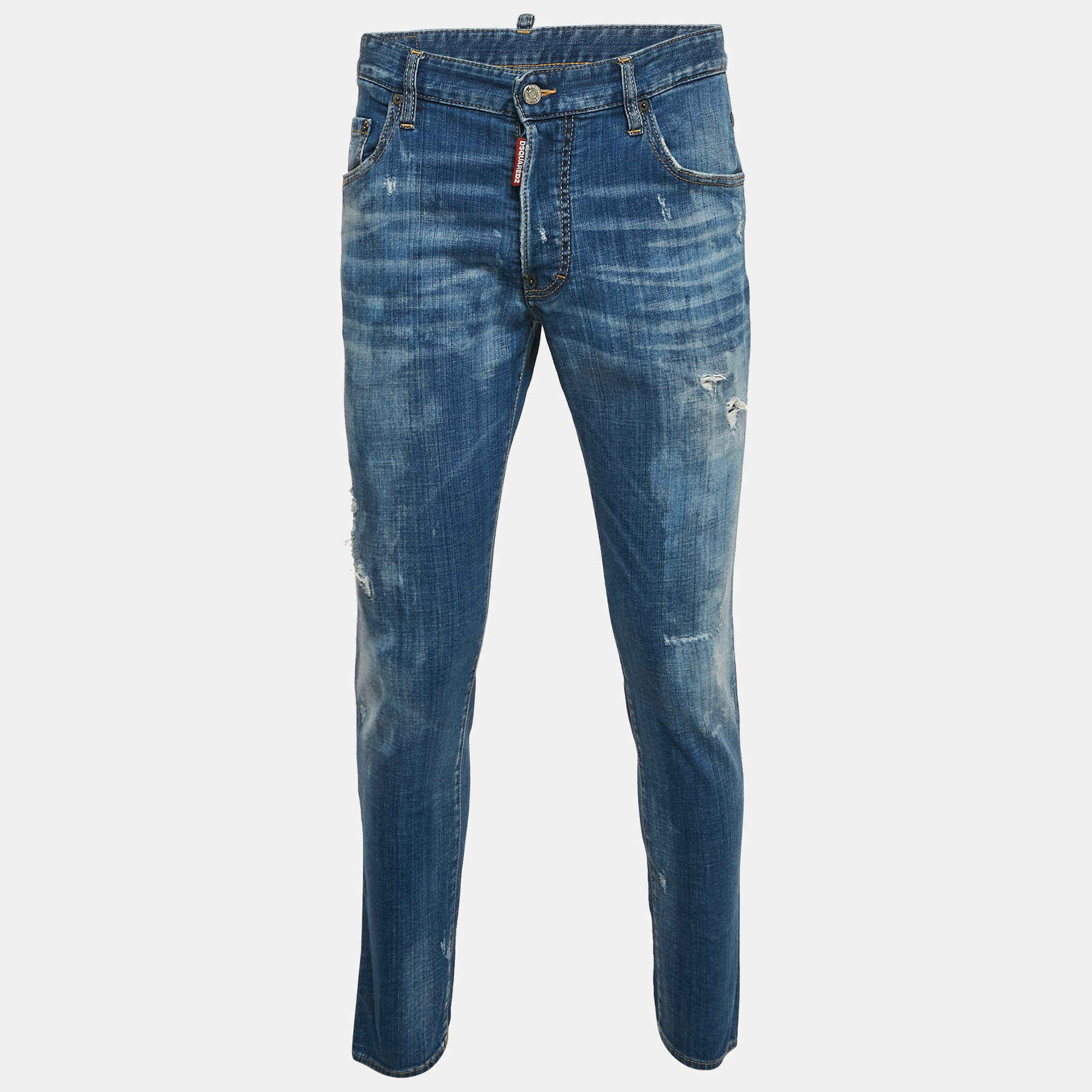 Dsquared2 Blue Distressed Denim Skater Jeans L Waist 35"