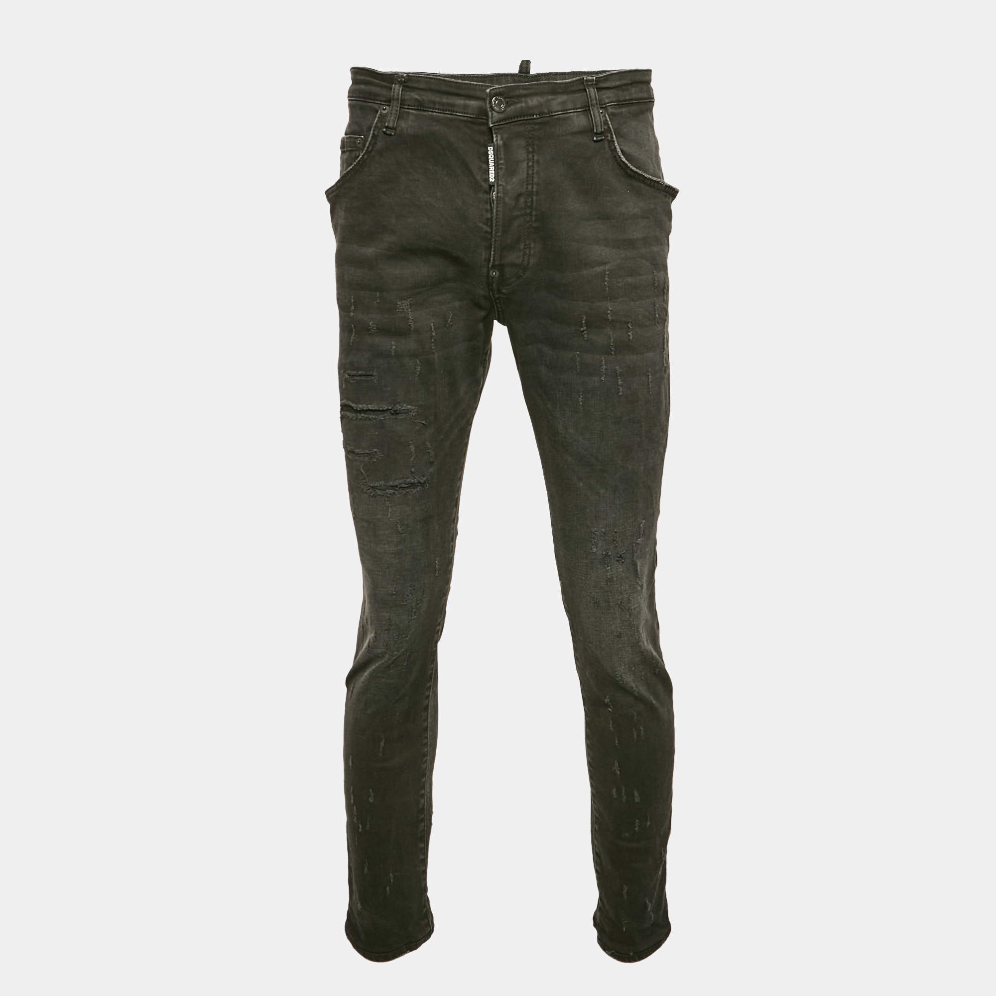 Dsquared2 Black Distressed Denim Skater Jeans XL Waist 35"