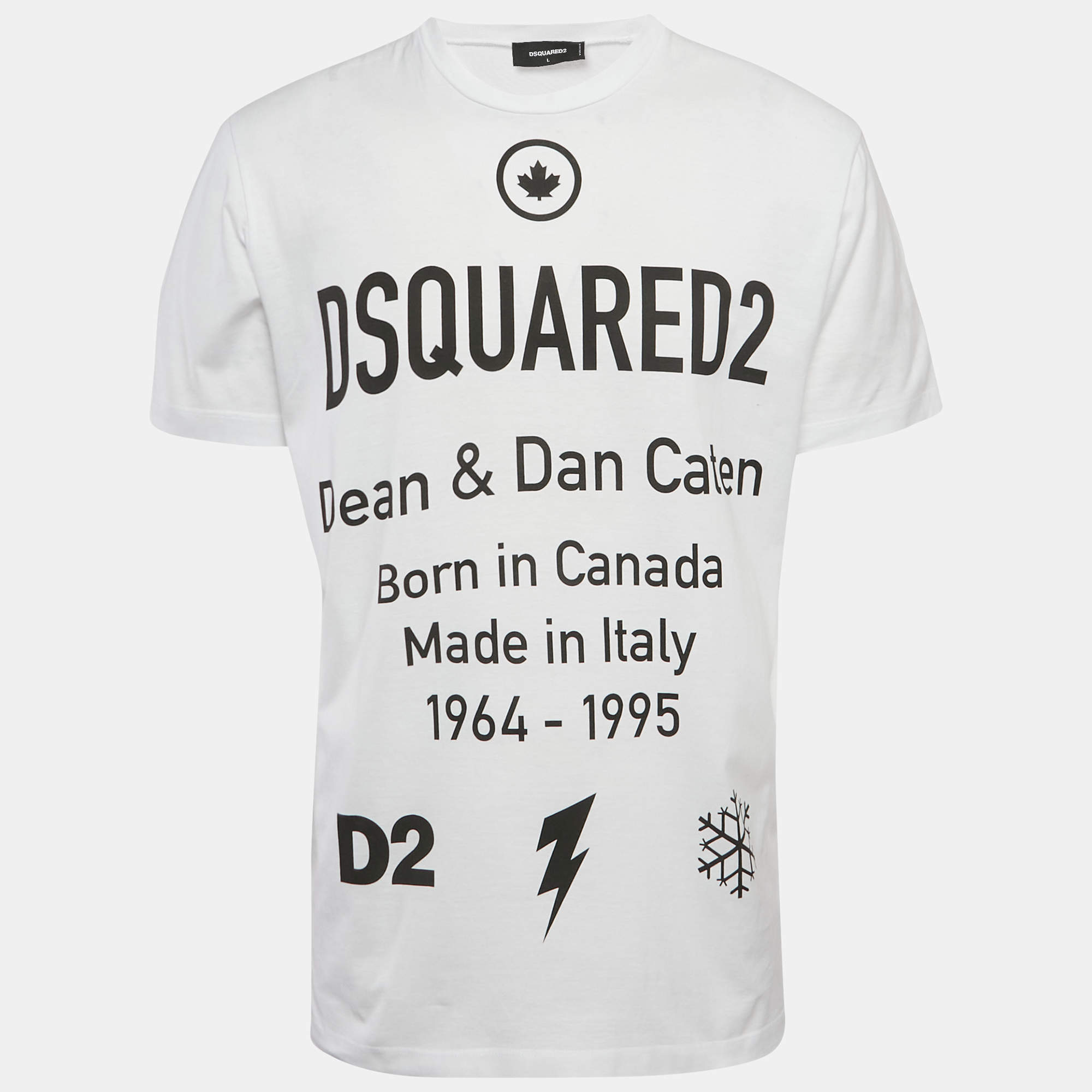 Dsquared2 White Logo Print Cotton Crew Neck T-Shirt L