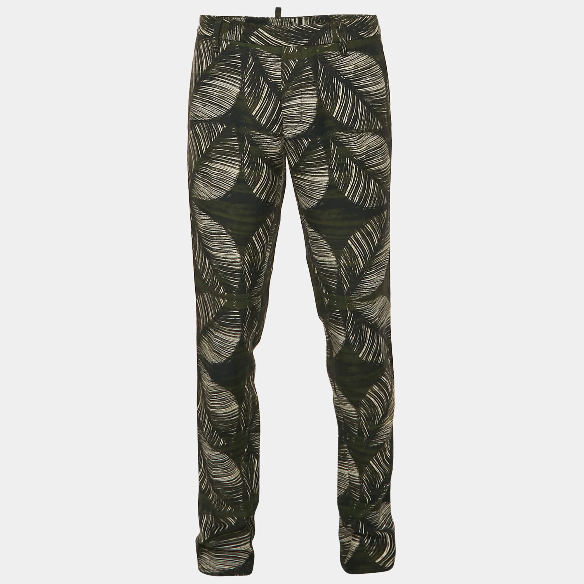 Pre Owned Dsquared2 Green Tropical Print Crepe Trousers L