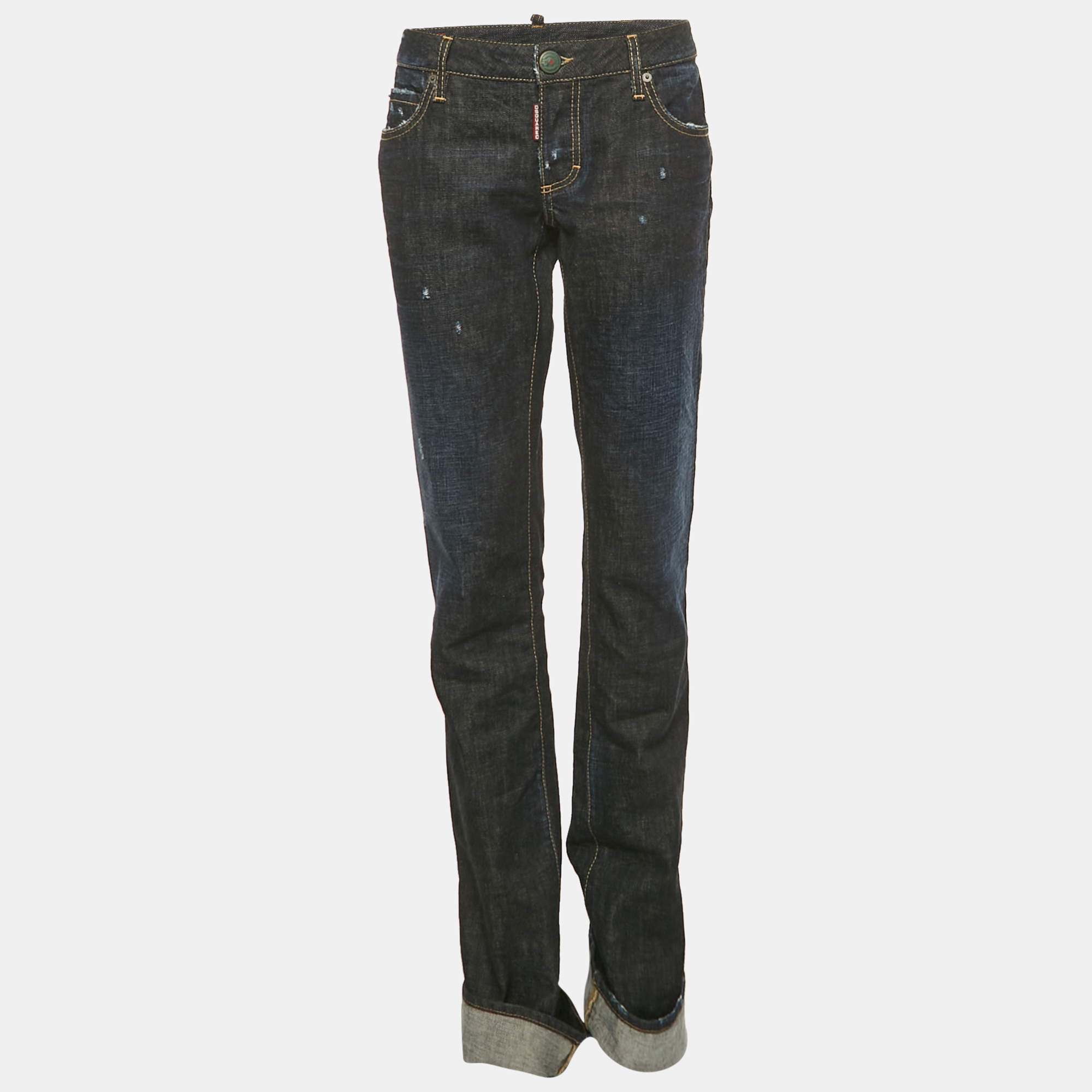 Pre Owned Dsquared2  Blue Dark Wash Distressed Denim Jeans S Waist 33"