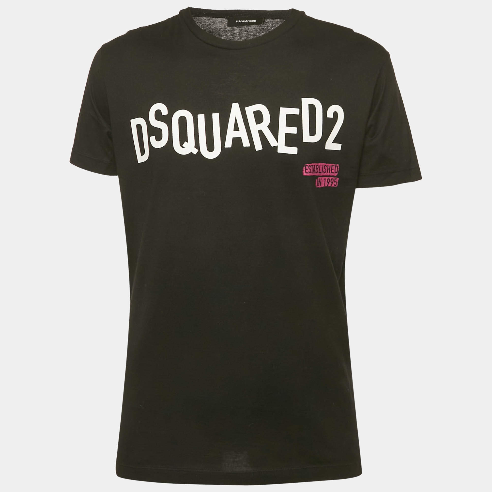 Pre Owned Dsquared2 Black Logo Print Jersey T-Shirt L