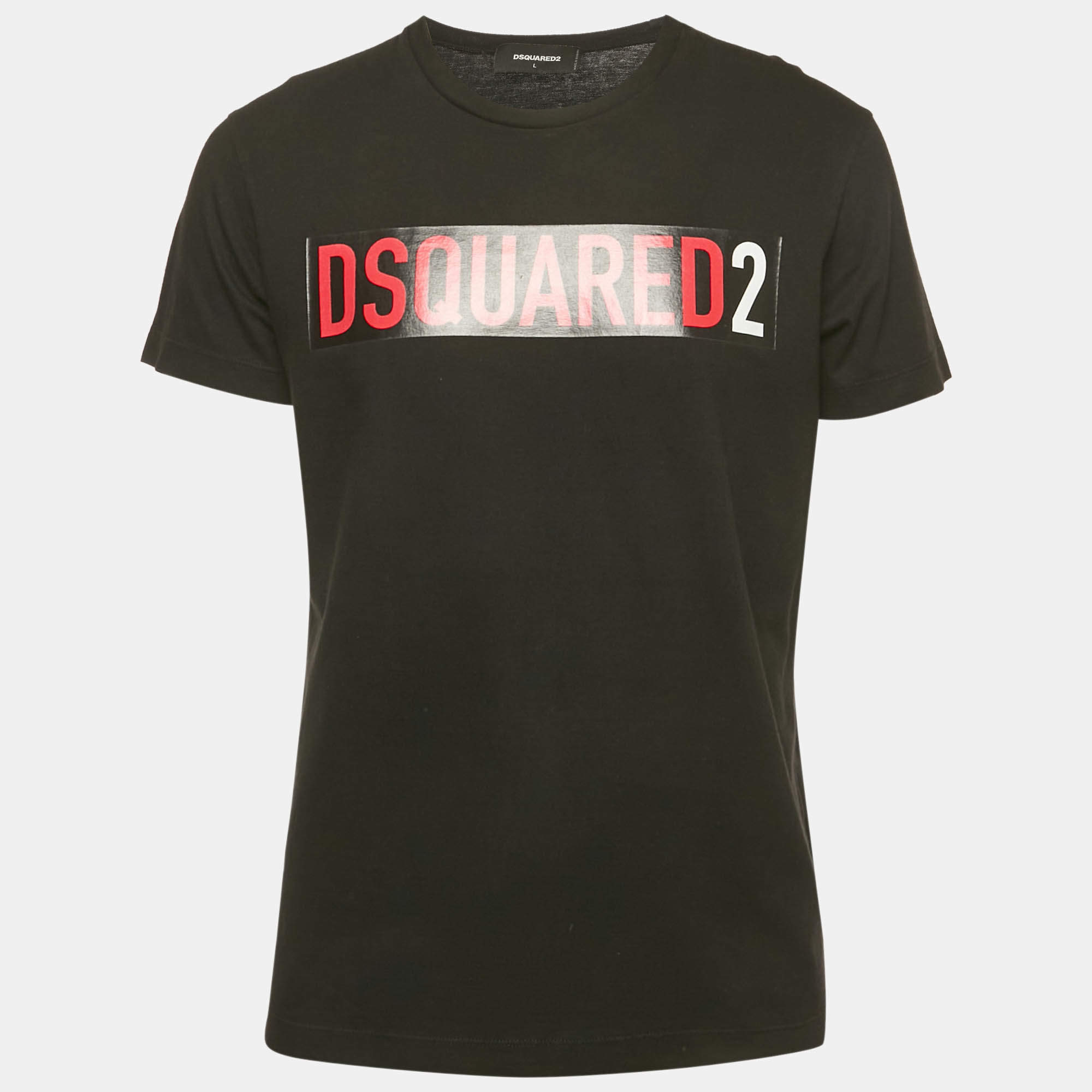 Pre Owned Dsquared2 Black Logo Print Jersey T-Shirt L