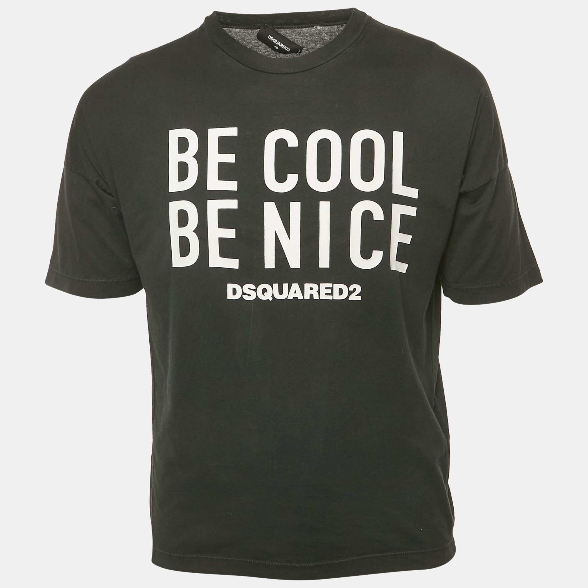 Pre Owned Dsquared2 Black Logo Printed Cotton Short Sleeve T-Shirt XS