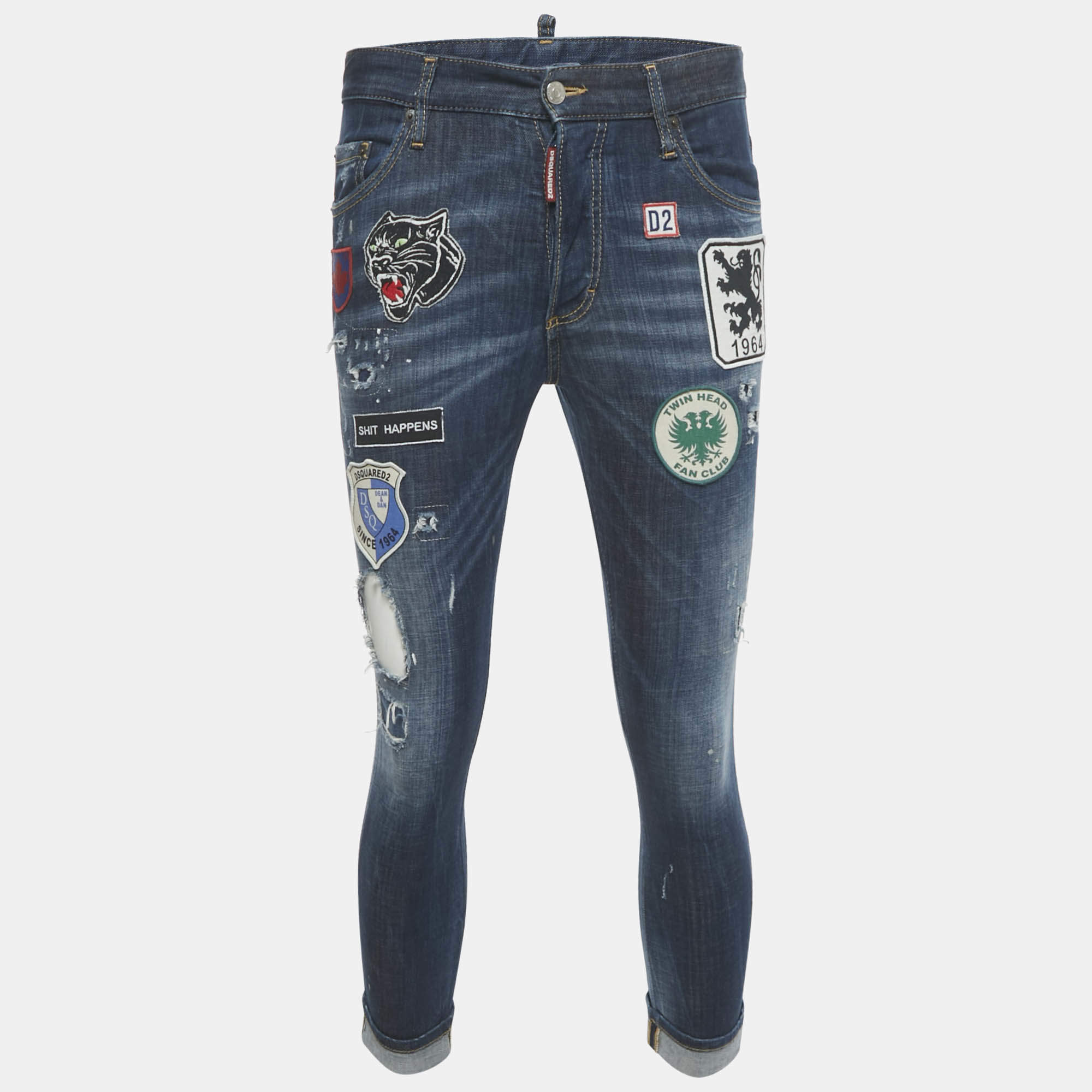 Pre Owned Dsquared2 Blue Distressed Denim Applique Glam Head Jeans S Waist 31"