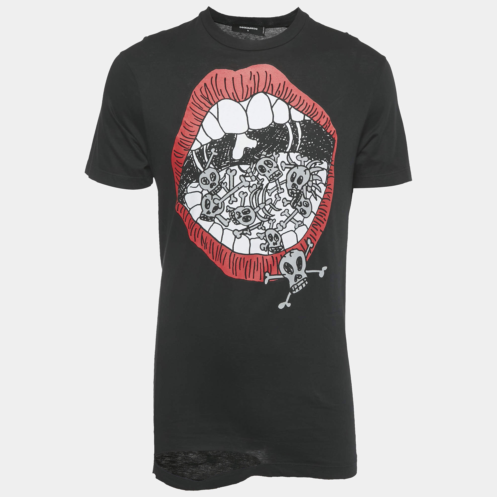 Pre Owned Dsquared2 Black Printed Jersey Long Cool Twisted Ripped T-Shirt S