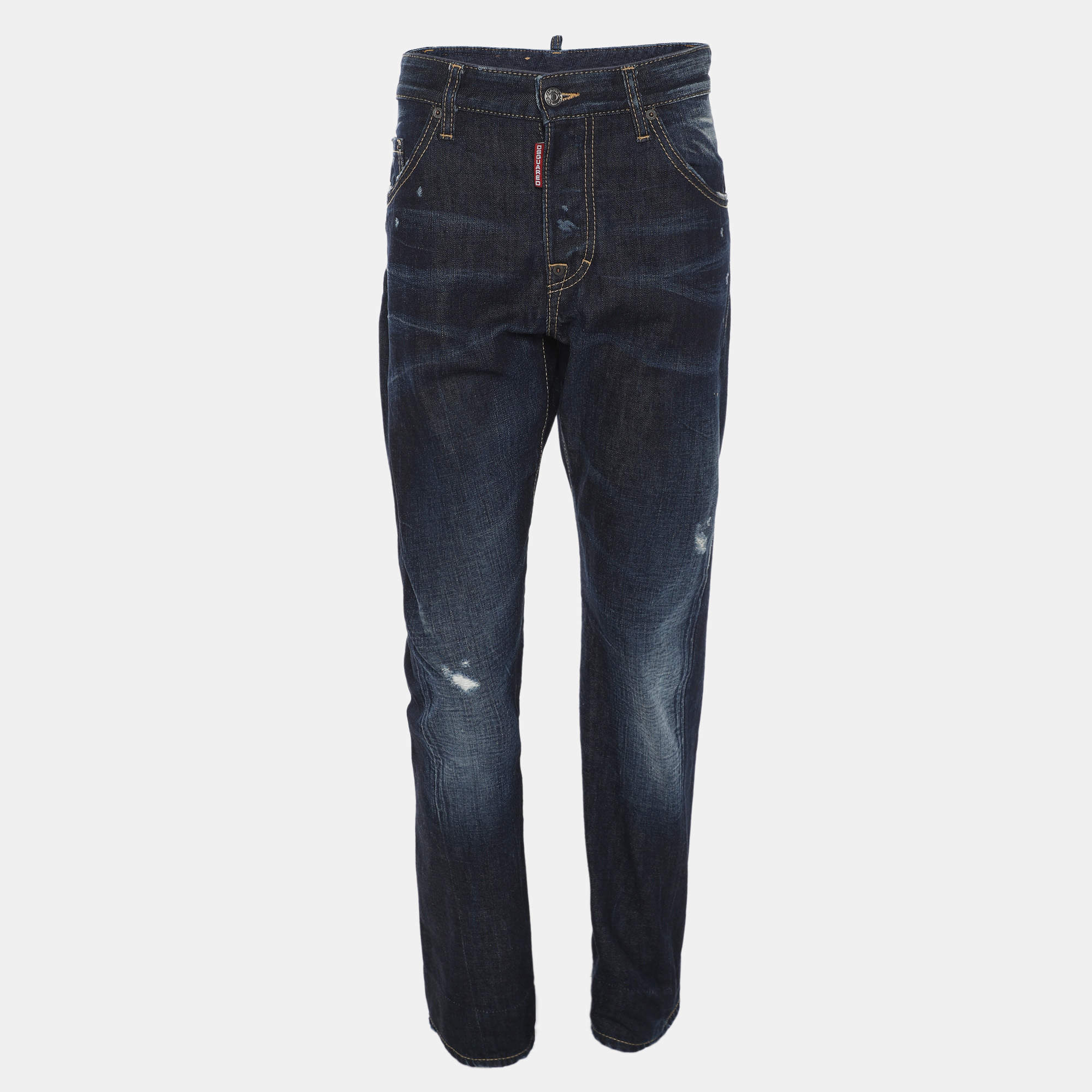 Pre Owned Dsquared2 Indigo Blue Denim Distressed Jeans L