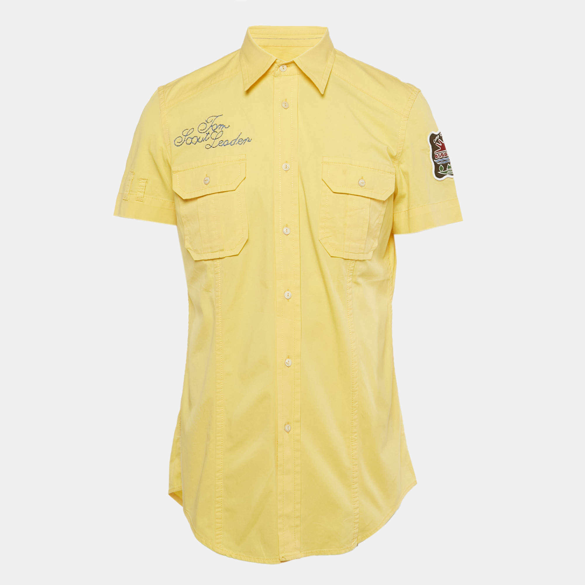 Pre Owned Dsquared2 Yellow Applique Cotton Short Sleeve Shirt  L