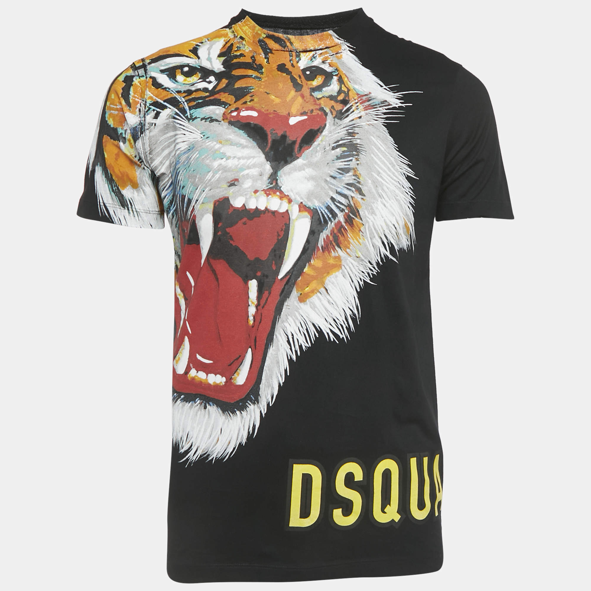 Pre Owned Dsquared2 Black Tiger Print Cotton Knit Crew Neck T-Shirt XXS