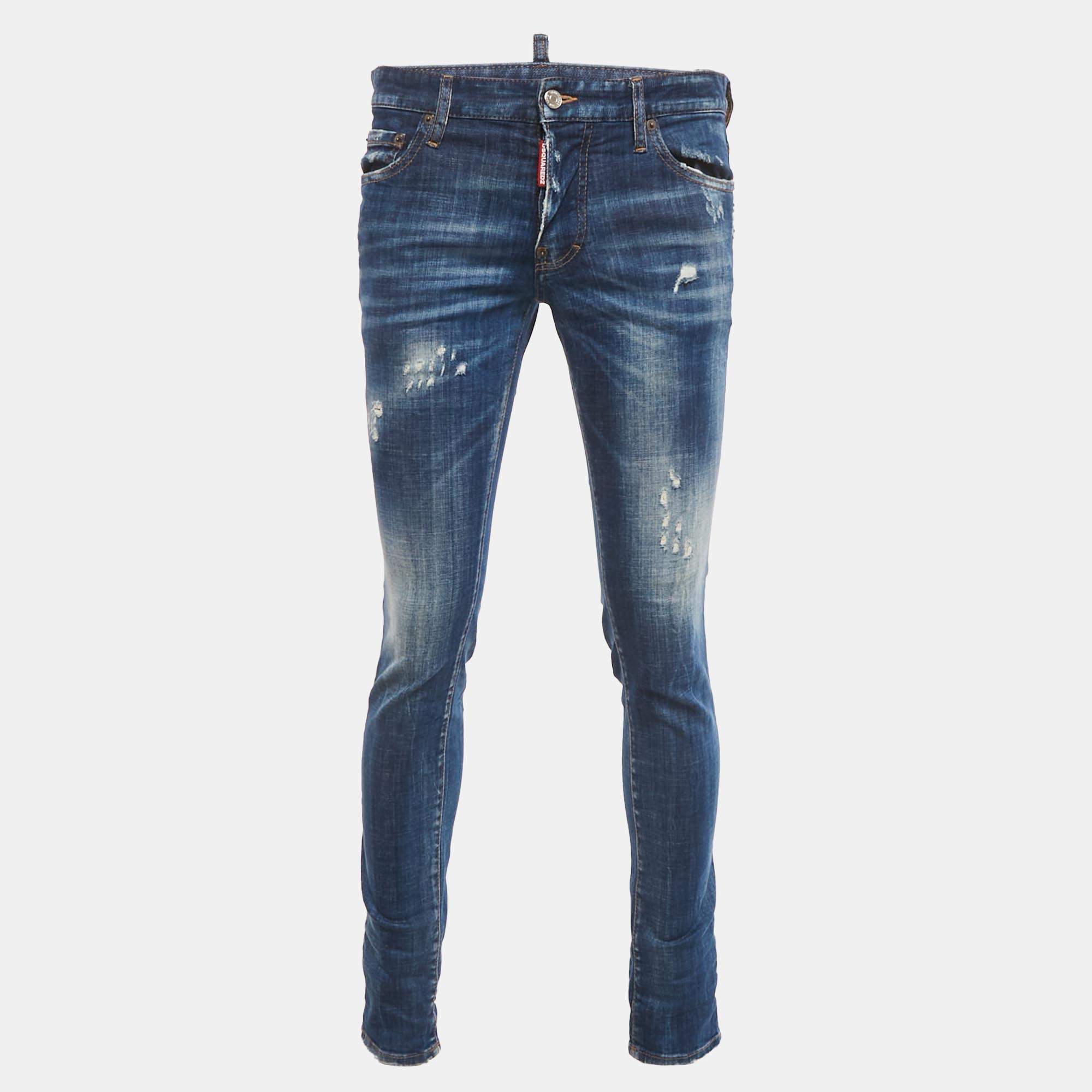 Pre Owned Dsquared2 Blue Distressed Denim Slim Jeans L Waist 33"