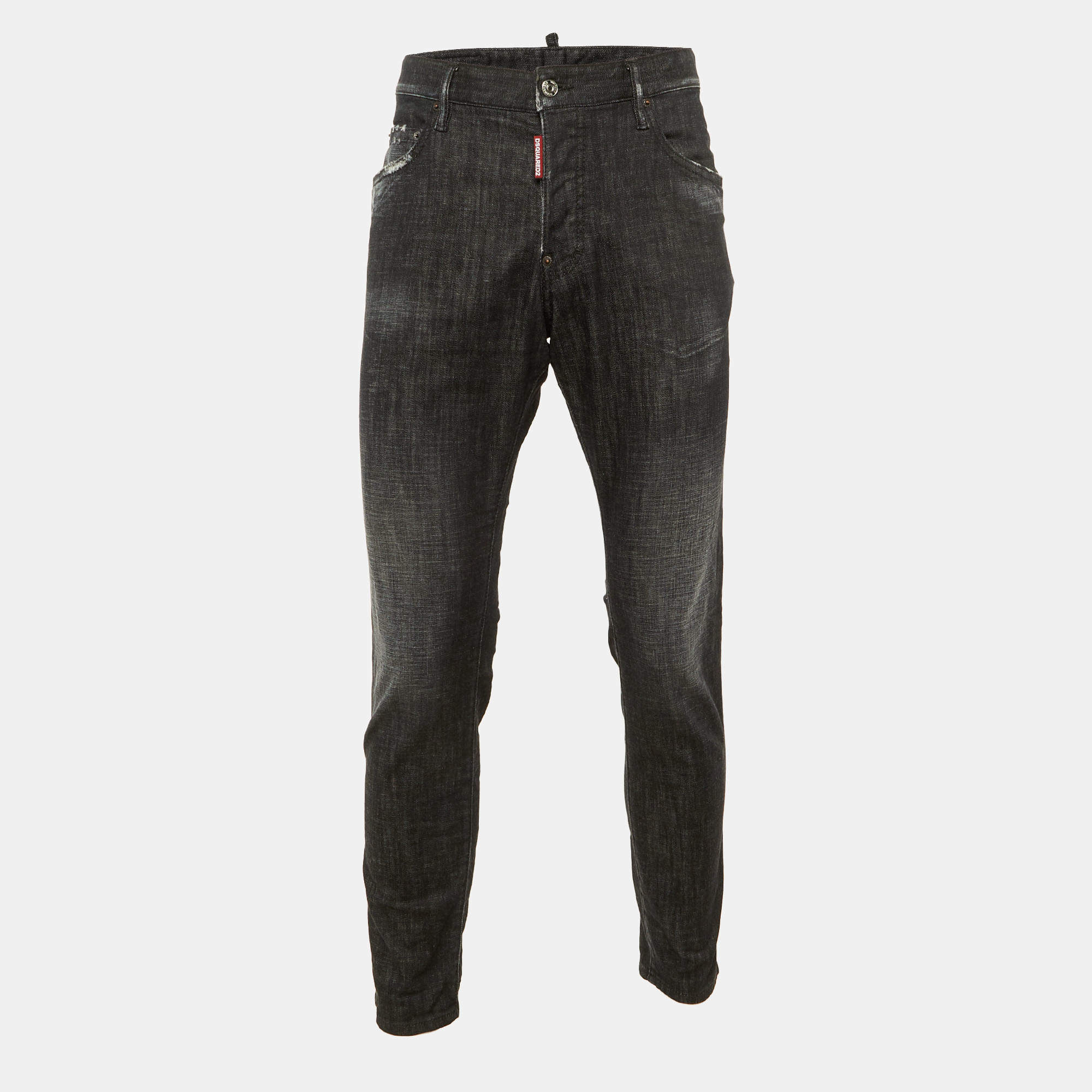 Pre Owned Dsquared2 Black Distressed Denim Skinny Jeans L/ XL Waist 36"