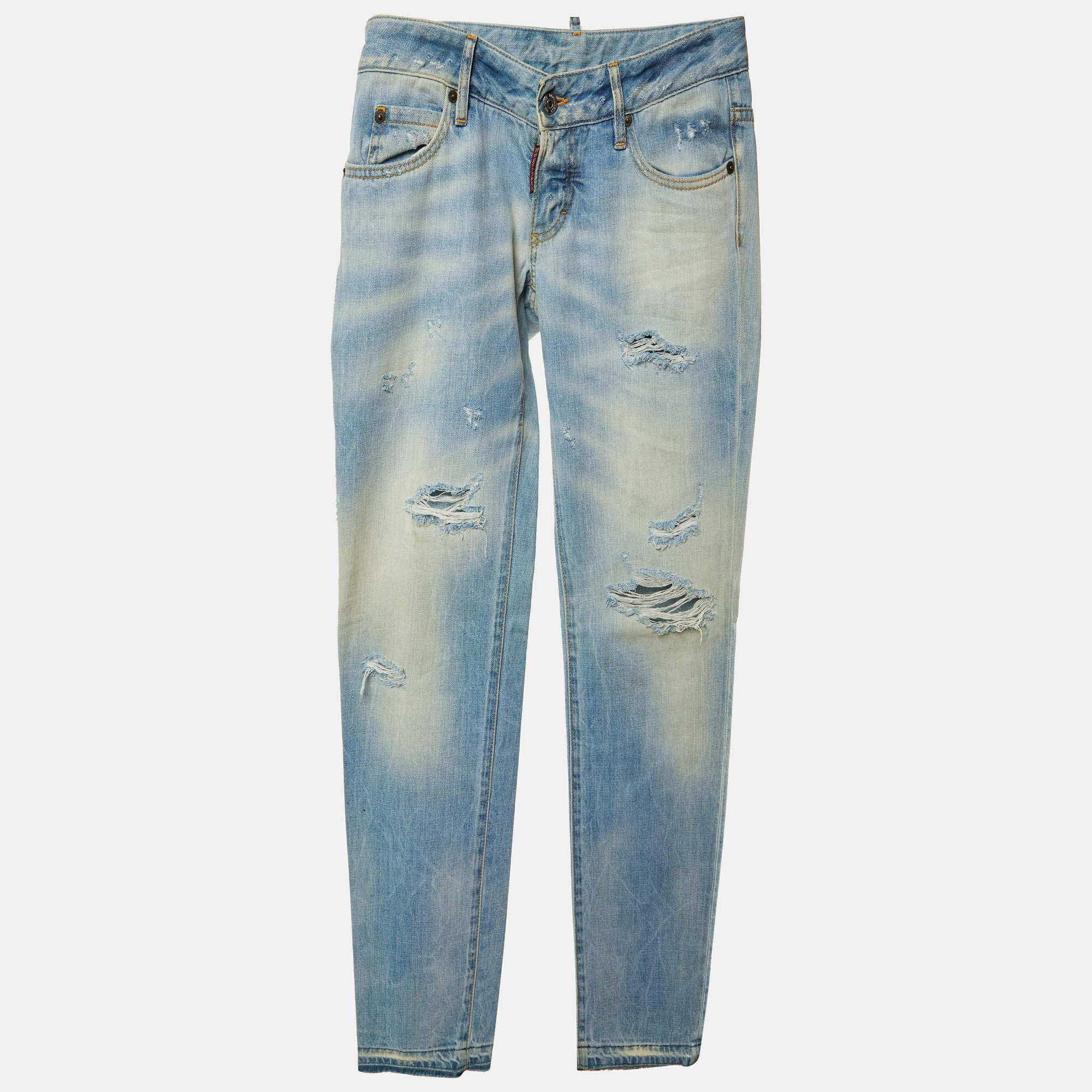 Pre Owned  Dsquared2 Blue Denim Distressed Slim Fit Jeans M/Waist 34"