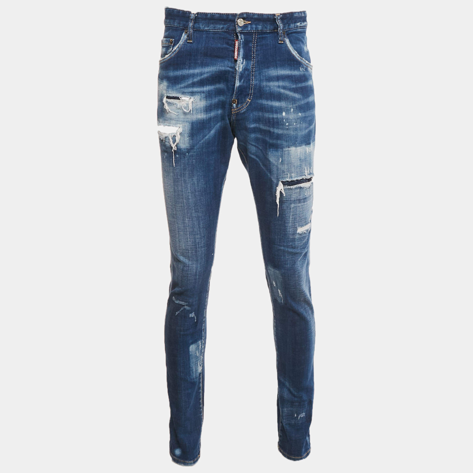 Pre Owned Dsquared2 Blue Distressed Denim Cool Guy Jeans XL Waist 37"